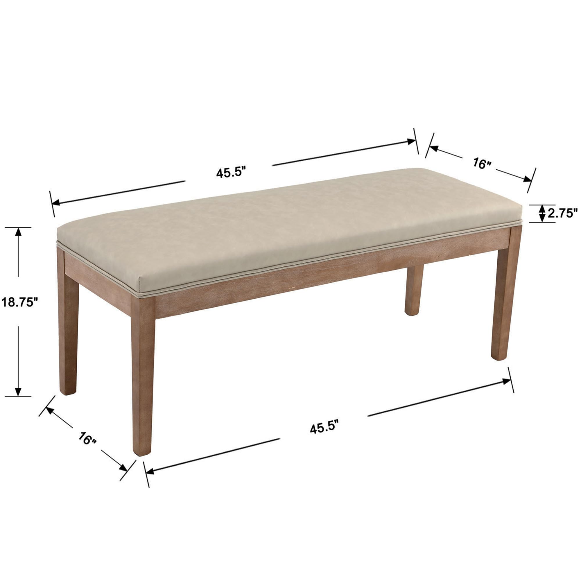 Modern Upholstered Entryway Bench with Wood Legs - Grey PU Leather Shoe Storage Bench for Hallway, Porch, Bedroom, Dining Room - Perfect for Entryway Seating, Shoe Storage, and Extra Dining Seating