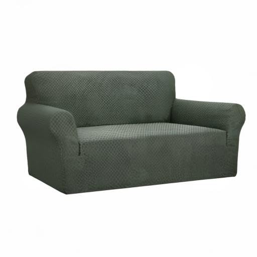 YEMYHOM Jacquard Stretch Sofa Cover for 2 Cushion Couch - Pet Proof, Non Slip Elastic Loveseat Slipcover - Army Green | Perfect for Living Room, Apartment & Pet Owners