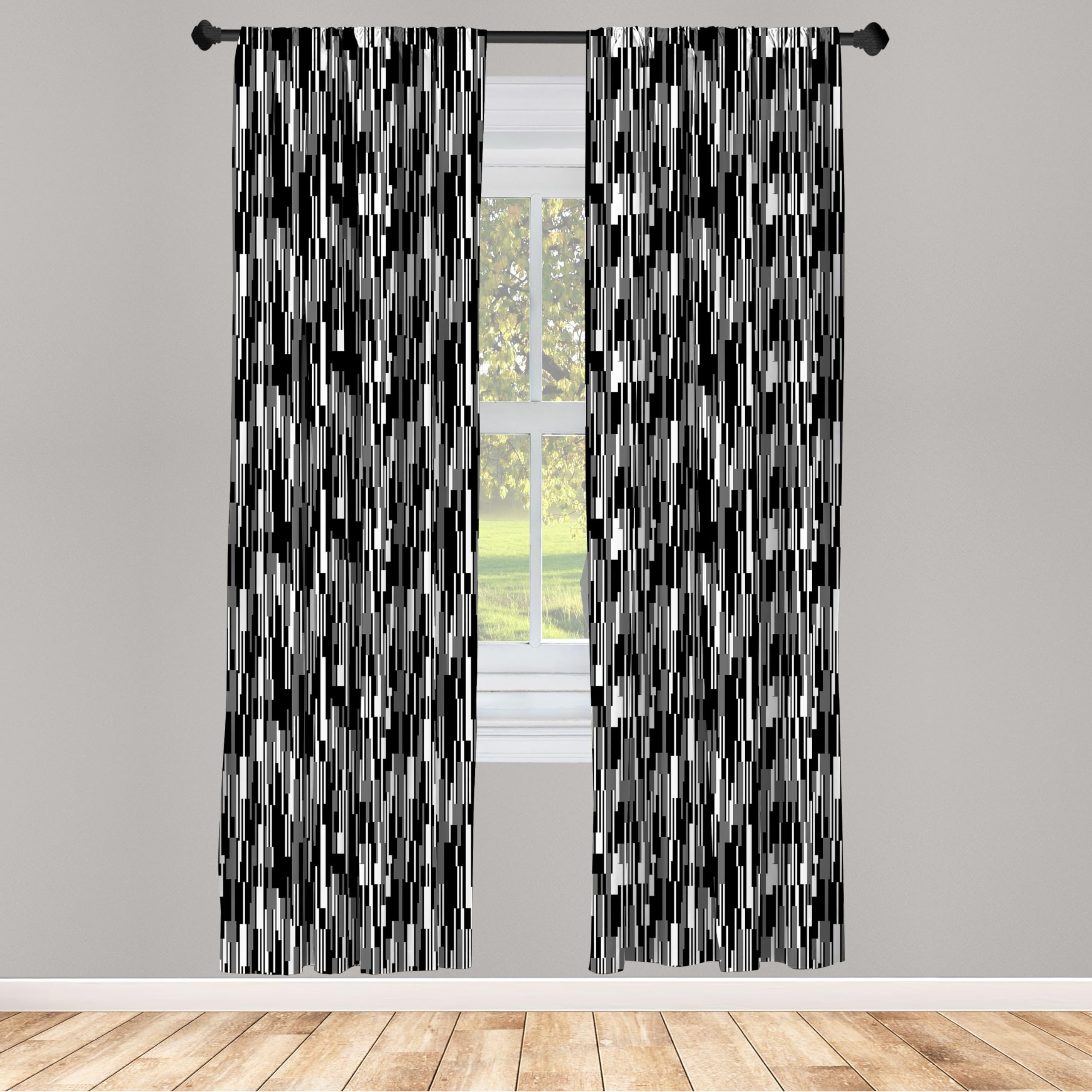 Ambesonne Black and White Barcode Pattern Window Curtains - Lightweight Vertical Stripes in Grayscale, 2-Panel Set with Rod Pocket (28