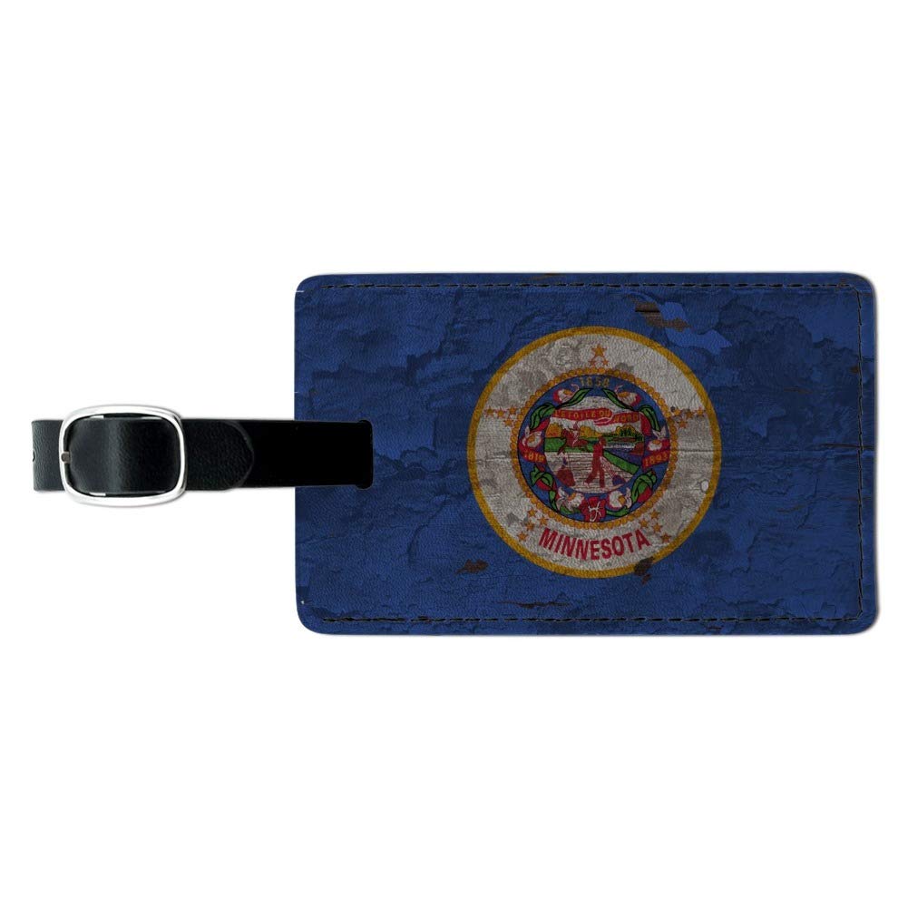 Vintage Minnesota State Flag Design - Distressed Rectangle Leather Luggage Tag & ID Card Holder | Perfect for Travel Bags, Backpacks, and Suitcases