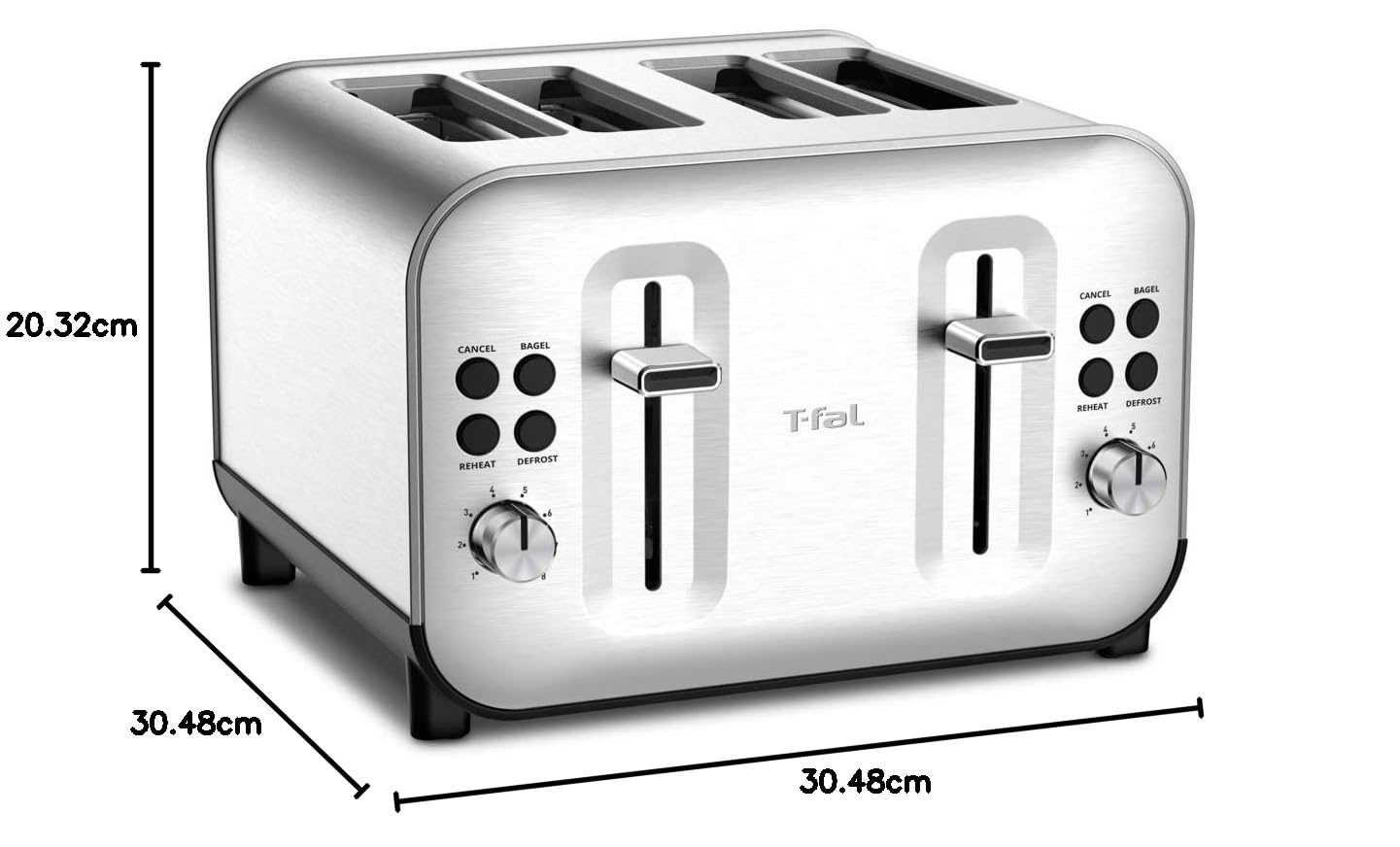 T-Fal TF684D50 4-Slice Stainless Steel Toaster - Perfect for Bread, Bagels, Snacks & Reheating with 8 Browning Settings - Ideal for Breakfast, Office & Dorm Use - Silver