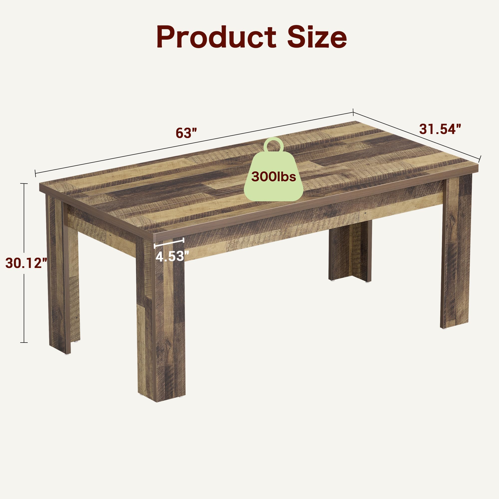 Rustic Brown Rectangular Dining Table for 4-6 People | 1.18