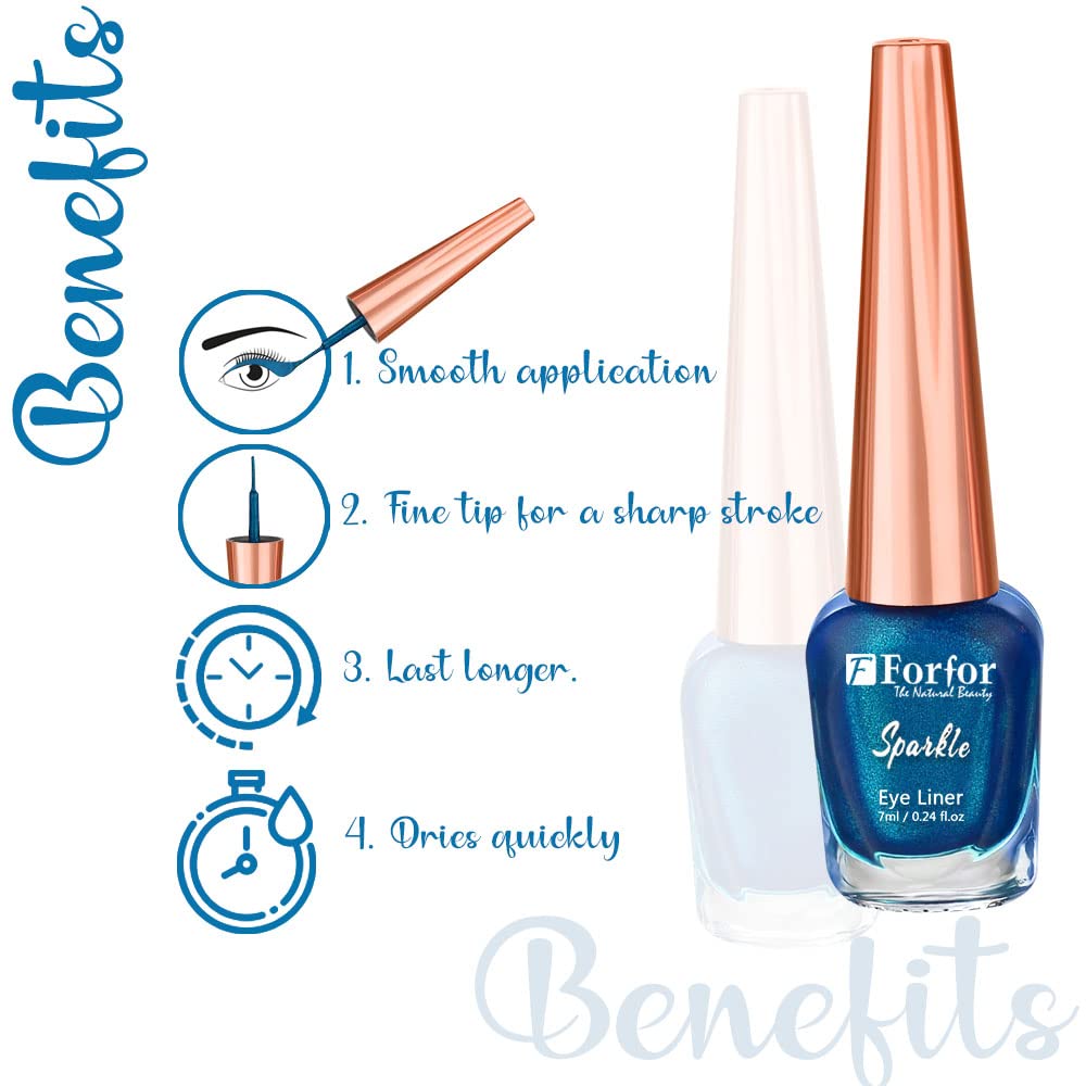 FORFOR Sensational Liquid Glitter Eyeliner - Smudge Proof & Waterproof - 7ml Each (2-Pack, Brown & Royal Blue) - Perfect for Party Makeup, Night Out & Festival Looks
