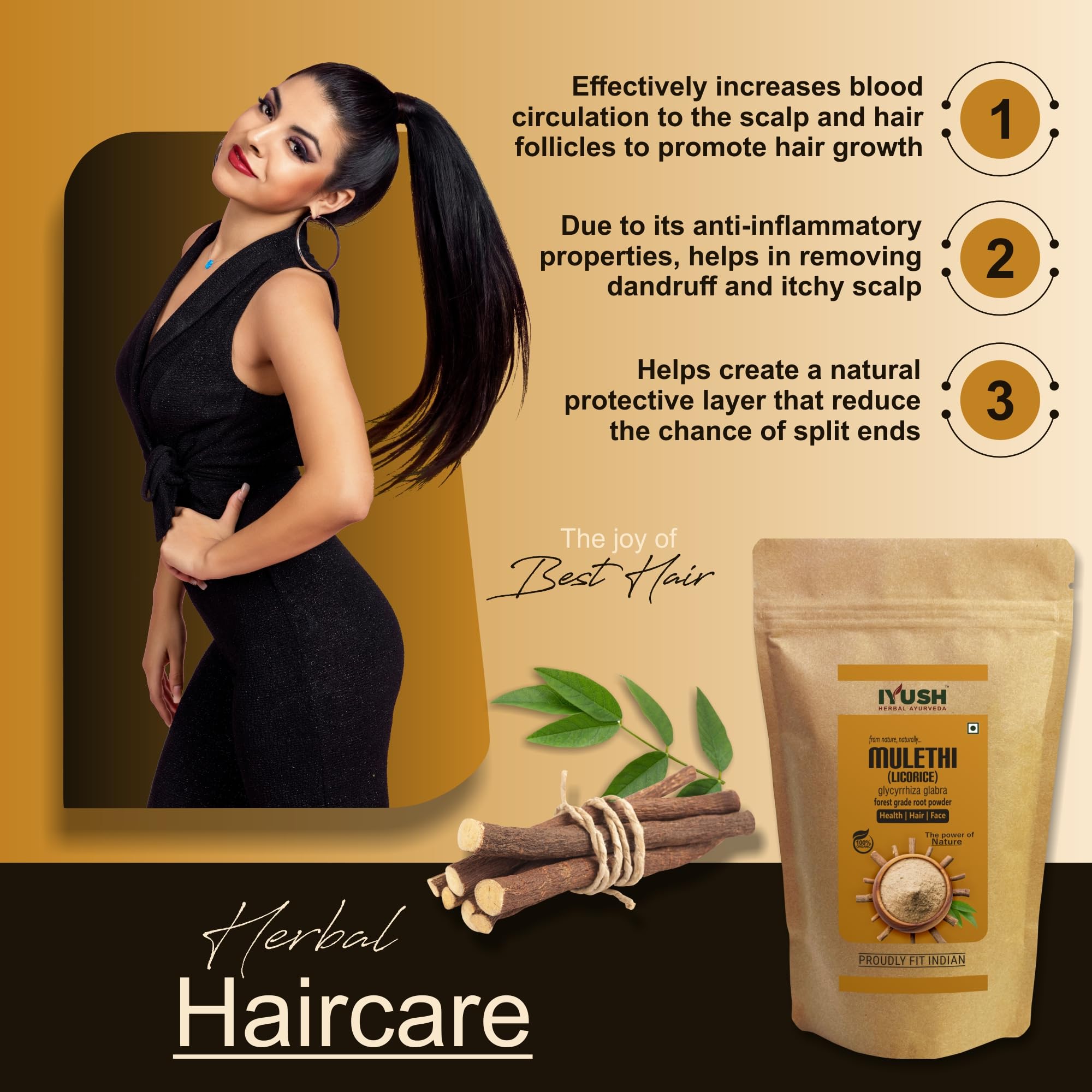 IYUSH Ayurvedic Mulethi Powder (Licorice Root Powder) 400g - Natural Skin Whitening, Brightening & Glowing Face Treatment | Organic Herbal Supplement for Healthy Skin & Digestion | Perfect for DIY Face Masks, Smoothies & Herbal Teas