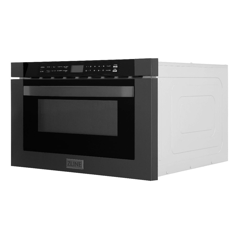 ZLINE 48-Inch Black Stainless Steel Kitchen Package - 5KPR Dual Fuel Range, RABRH48 Range Hood, MWDWV Microwave Drawer & 24
