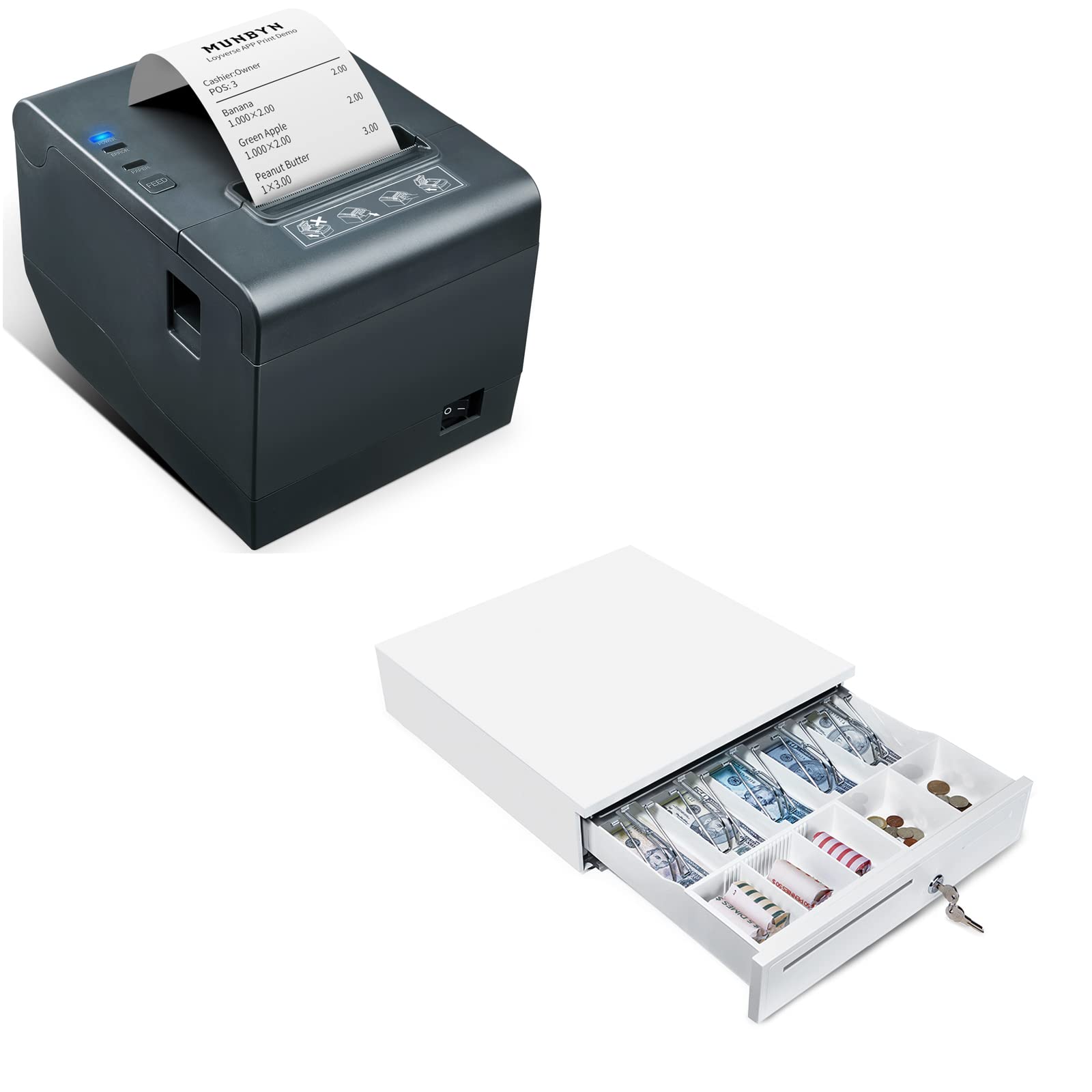 MUNBYN 80mm USB Thermal Receipt Printer with Auto Cutter - 230mm/s High-Speed Printing, ESC/POS Compatible, Cash Drawer Support - Ideal for Retail Stores, Restaurants & POS Systems