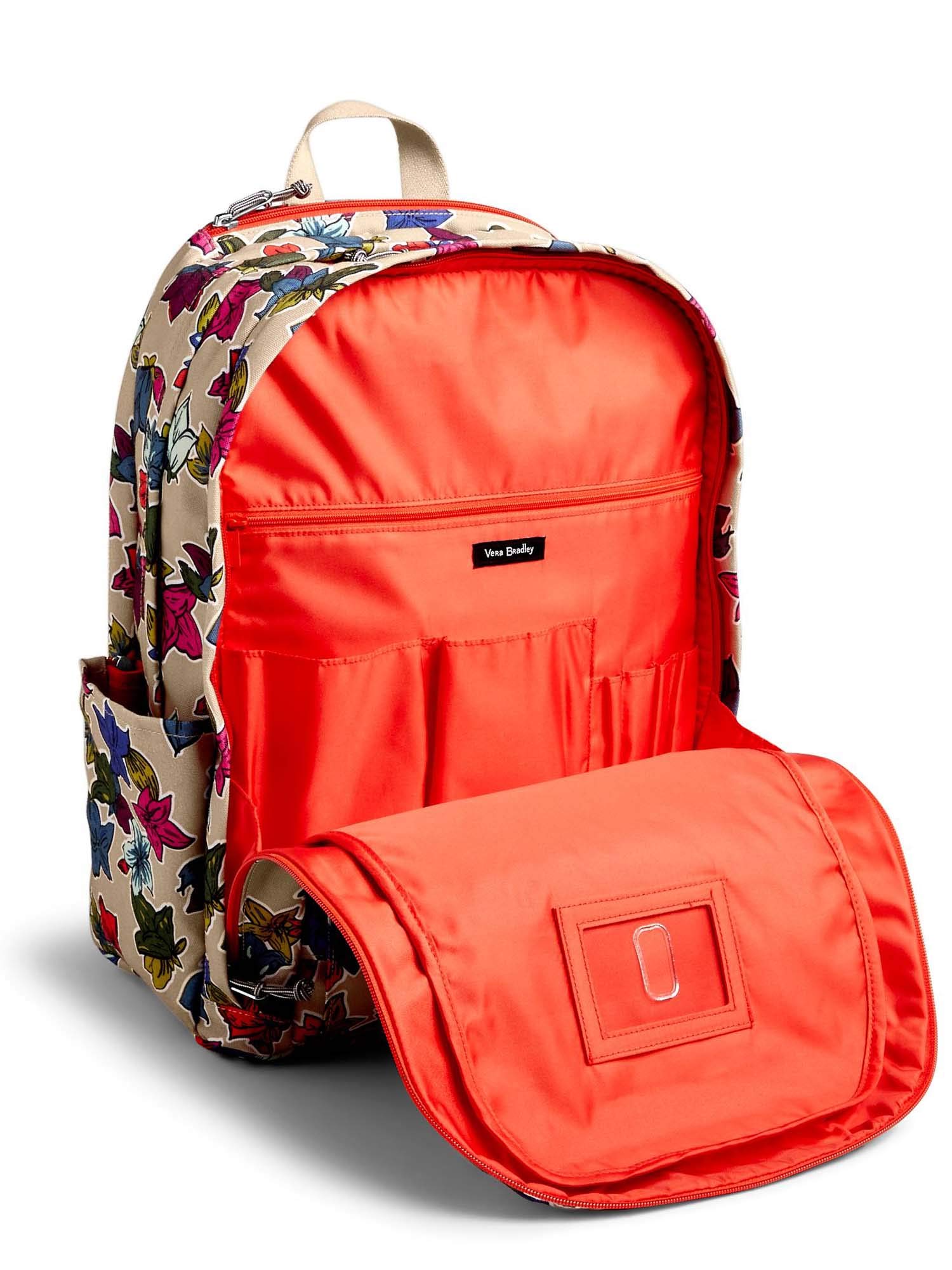 Vera Bradley Women's Lightweight Grand Backpack - Falling Flowers Neutral Print, Spacious Travel & School Backpack for Work, College & Daily Commute