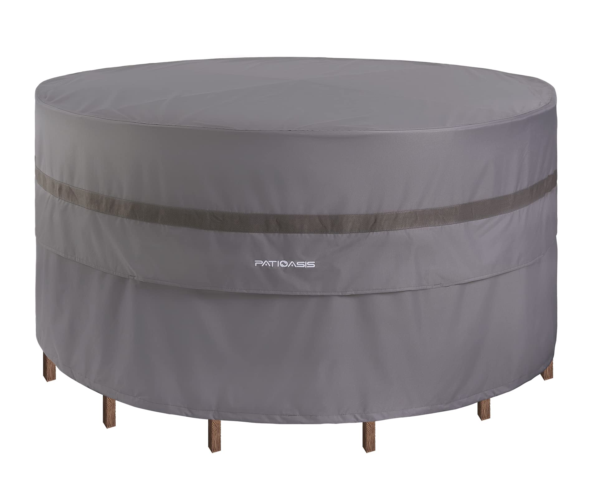 Waterproof Windproof UV-Resistant 90-Inch Round Outdoor Table Cover with 7-9 Chair Covers - Grey Patio Furniture Protector for Dining Sets up to 30 Inches High | Perfect for Backyard, Garden, and Poolside Use