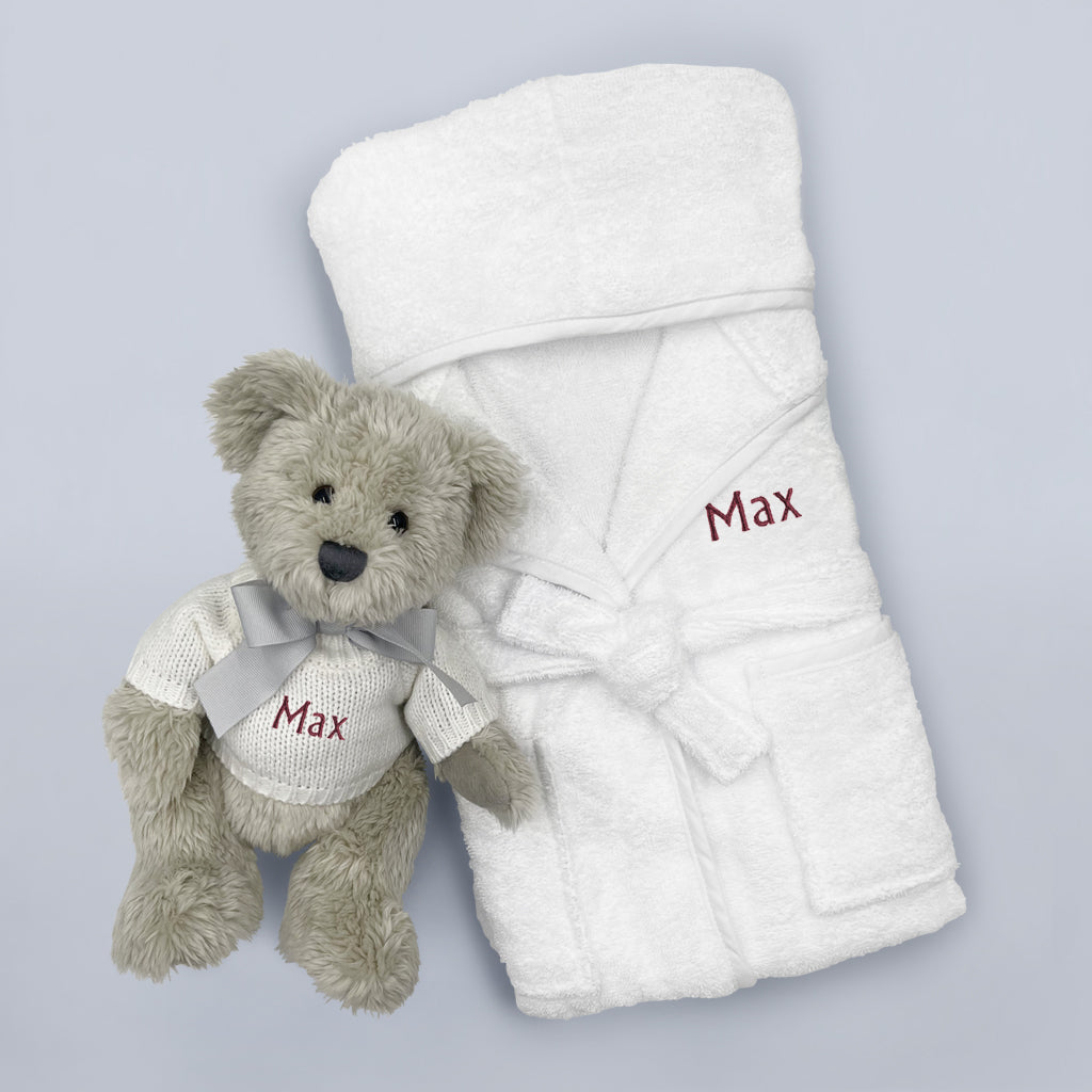Personalized Christmas Bathrobe Set for Kids - Berkeley Bear Red Plush Robe | Cozy Holiday Gift for Boys & Girls | Perfect for Christmas Morning & Winter Relaxation