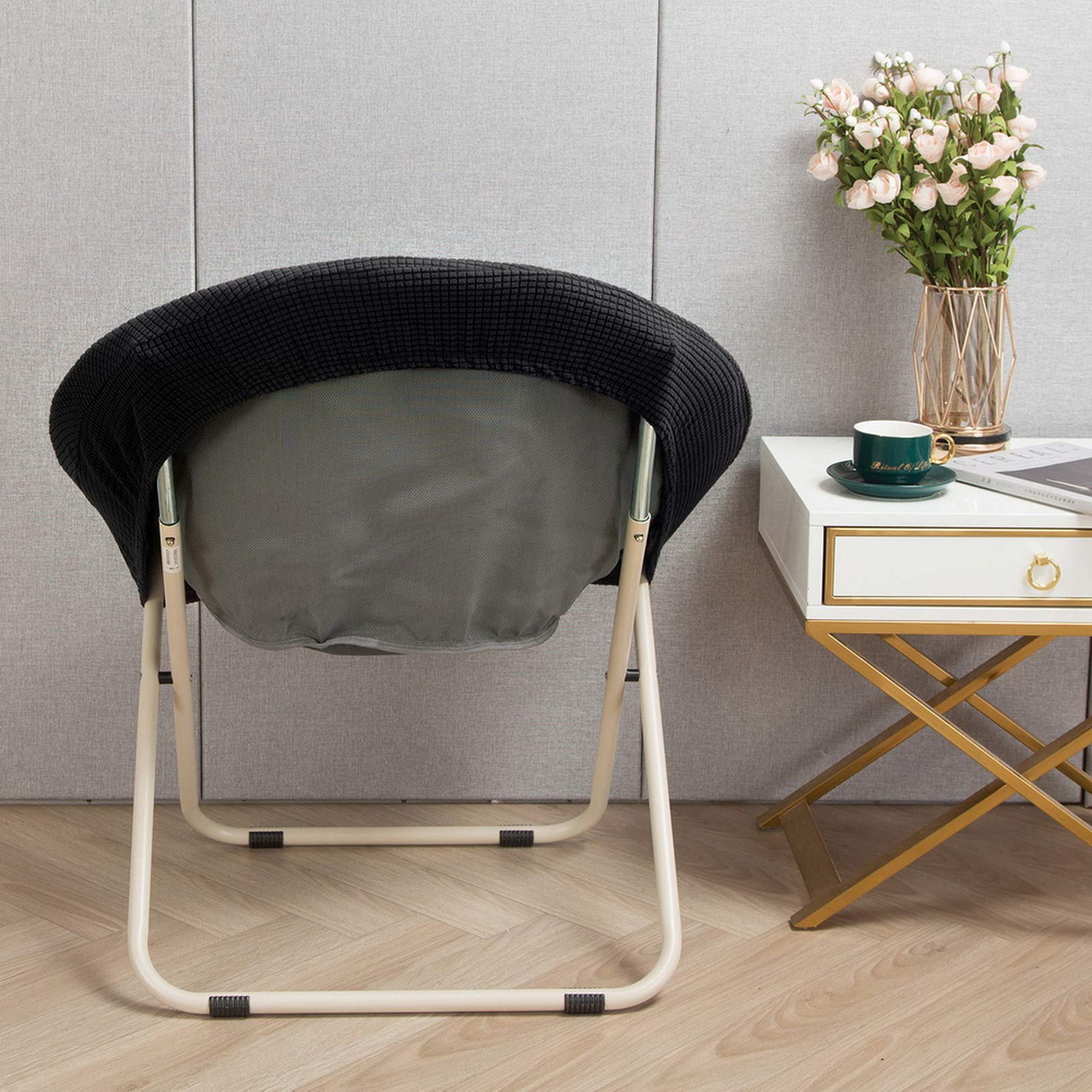 Hoomall Round Saucer Chair Cover Slipcover - Stretch Jacquard Moon Chair Slipcovers for Adults, Removable Spandex Fabric Soft Chair Covers (Black) - Perfect for Living Room, Bedroom, Dorm & Outdoor Use