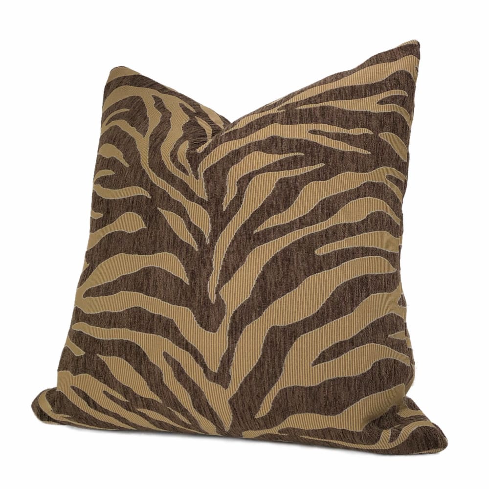 Rajah Chocolate Caramel Brown Tiger Stripe Pillow Cover - Soft Animal Print Decorative Throw Pillow Case for Living Room, Bedroom, Sofa & Dorm Decor (Fabric by the Yard Available)
