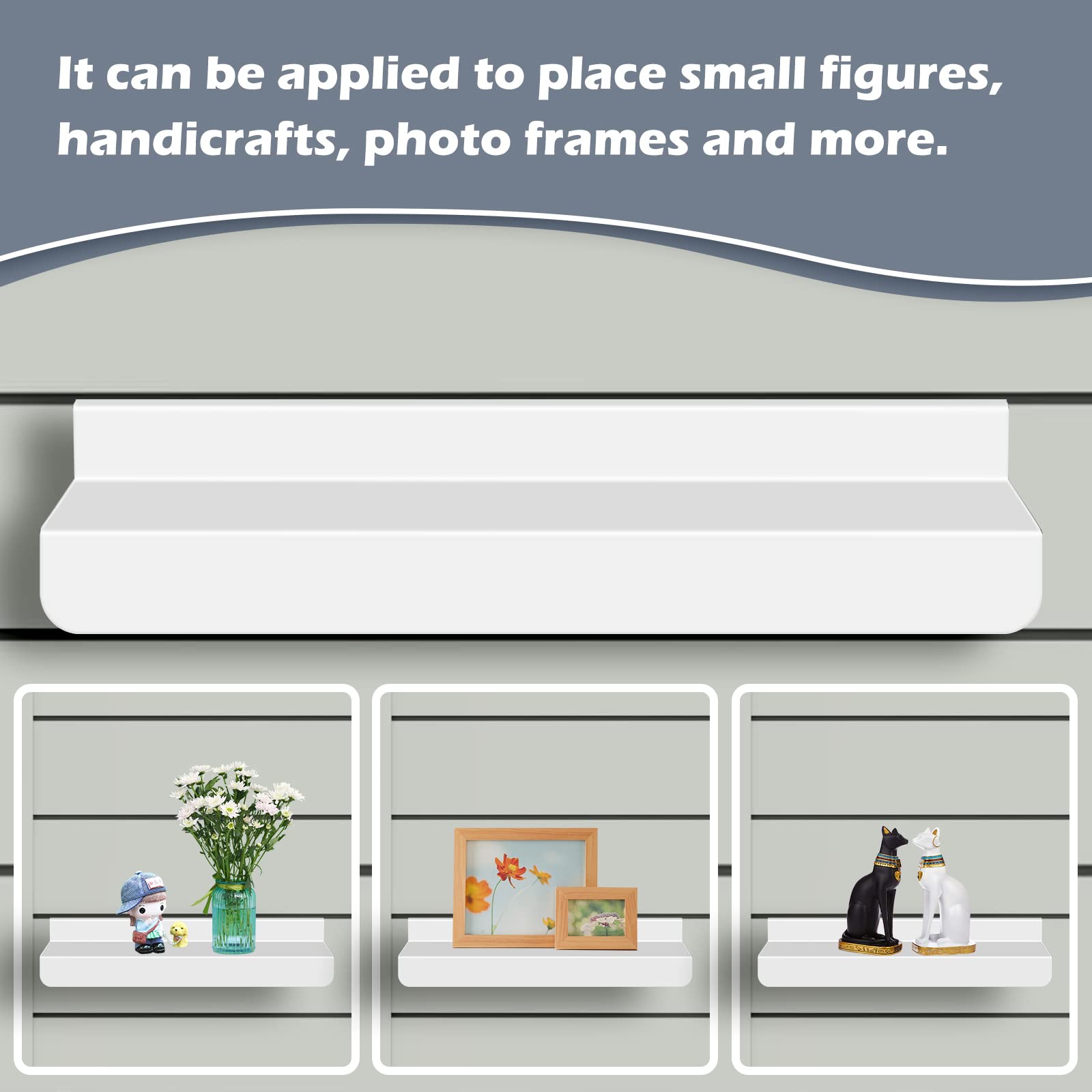 8-Pack White Metal Slatwall Shelves - 4x10 Inch Wall-Mounted Storage Shelves for Retail Display & Home Organization - Modern Tiered Design, Durable Flat Shelves - Perfect for Store Fixtures, Pantry Organization & Garage Storage