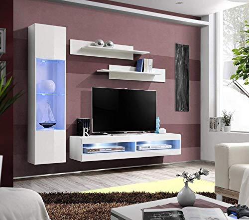 Modern Wall-Mounted TV Stand with Storage Shelves & LED Lights - 34