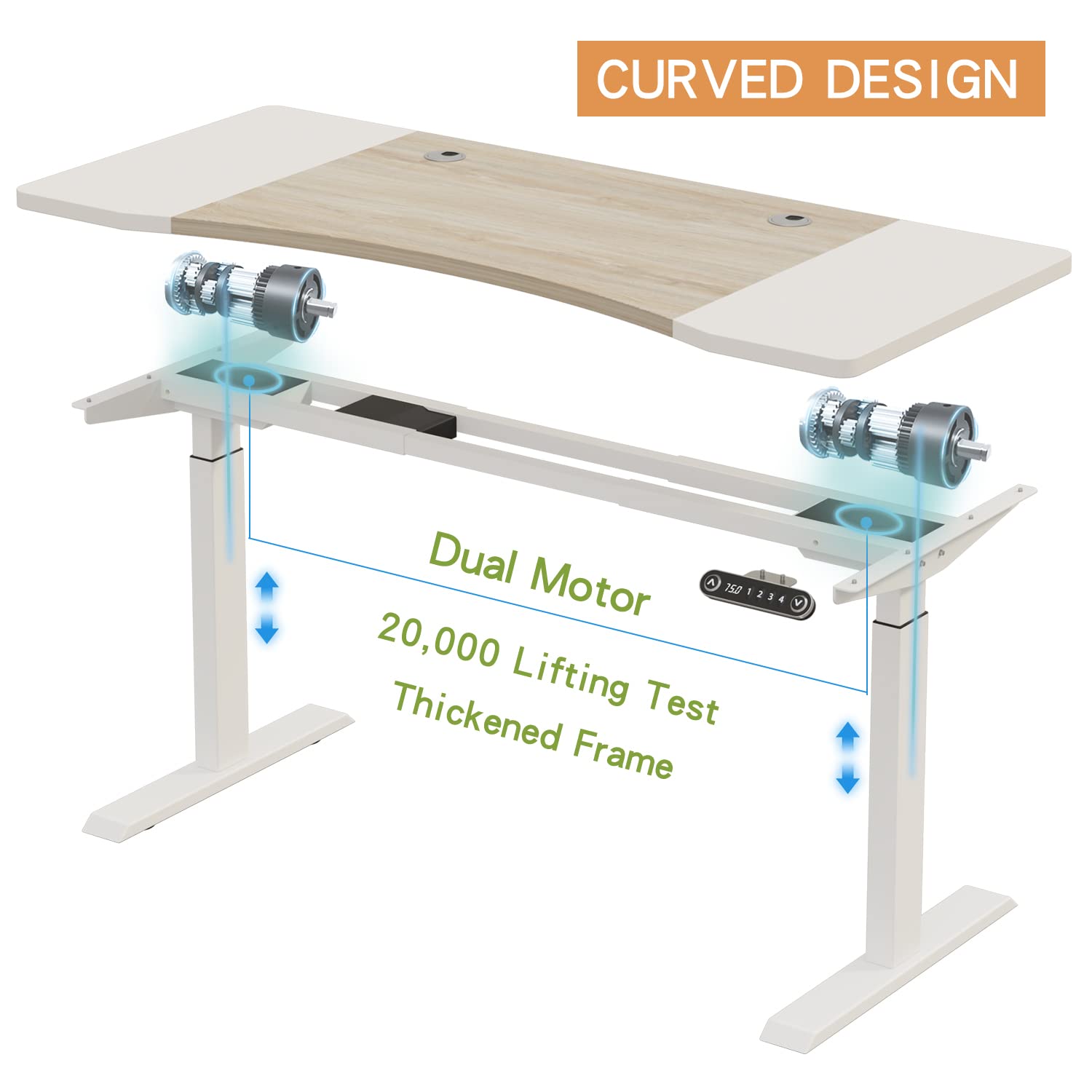 Dual Motor Electric Standing Desk 63 x 30 Inches - Height Adjustable Sit Stand Desk for Home Office with Splice Board, 265 lb Weight Capacity (White Frame & Top) - Perfect for Ergonomic Workspace & Small Office Setup