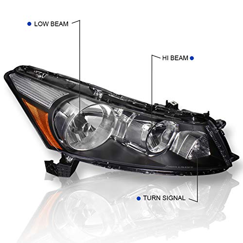 Spec-D Tuning Black Headlights for 2008-2012 Honda Accord 4-Door Sedan - Left & Right Pair Headlight Assembly - Upgrade Your Ride for Night Driving & Enhanced Style