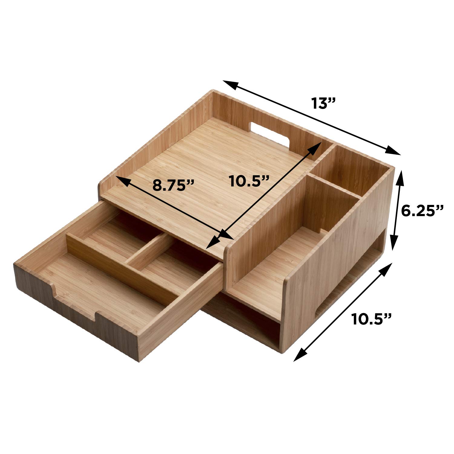 MobileVision Bamboo Phone Stand with Drawer, Paper Tray & Pen Holder - Office Organizer for Pens, Scissors, Staplers, Notepads & Business Cards | Perfect Desk Accessory for Home & Office Workspace