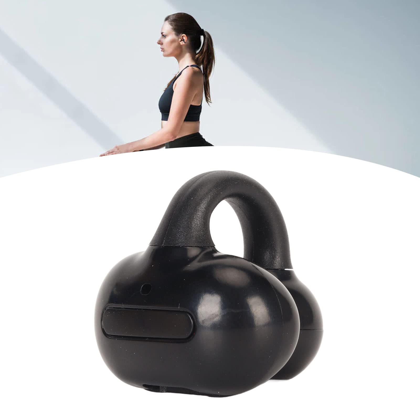 Premium Clip-On Wireless Earbuds Bluetooth 5.0 Open-Ear Headphones with Touch Control, Hi-Fi Stereo Single Ear Headset for Running, Cycling, Driving & Business Calls - Comfortable Secure Fit for Active Lifestyles (Black)