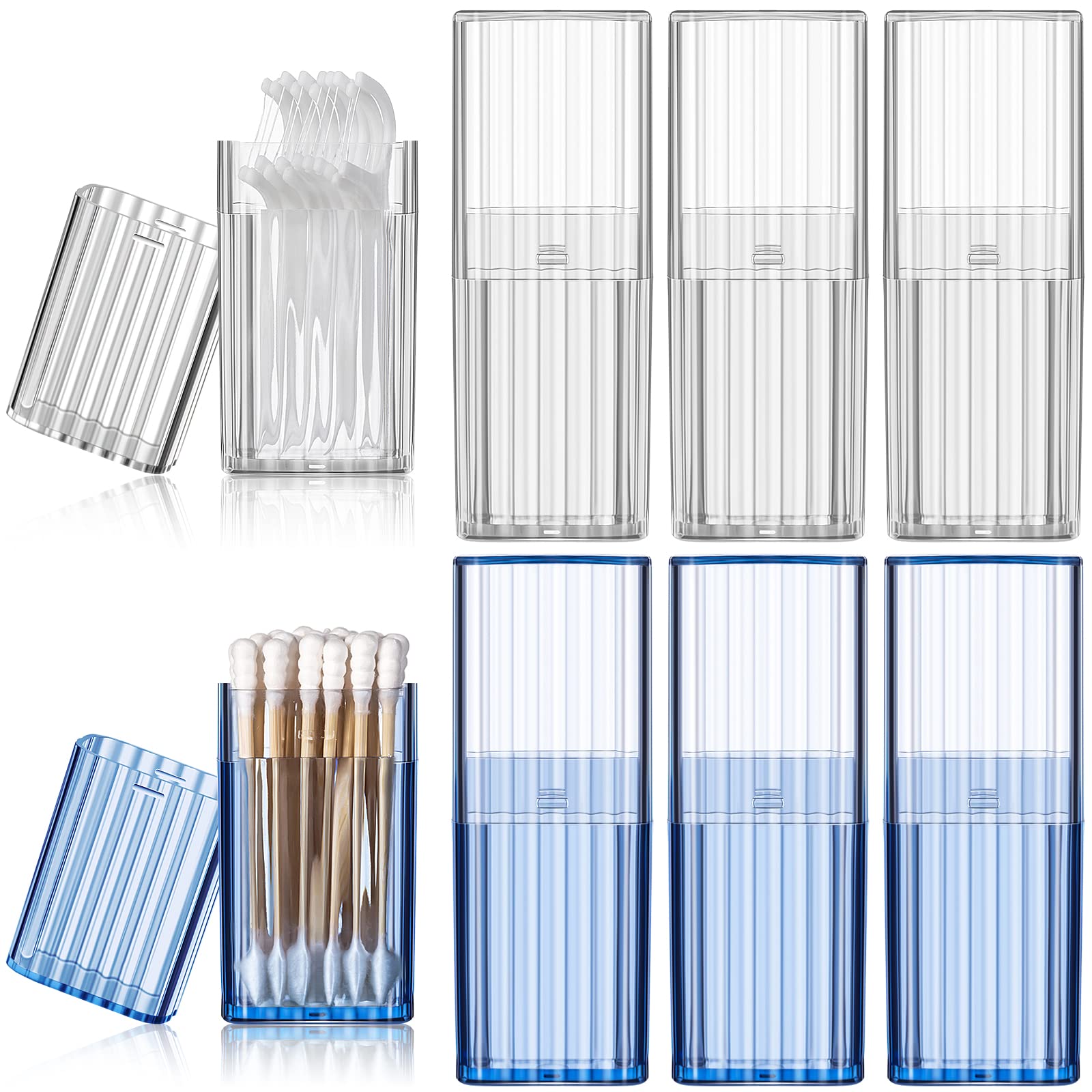 Dandat 8-Piece Clear Travel Storage Case for Dental Supplies - Toothpick Holder, Floss Container, Q-Tip Organizer - Portable Tooth Cleaning Kit for Home, Office & Travel (Blue & White)