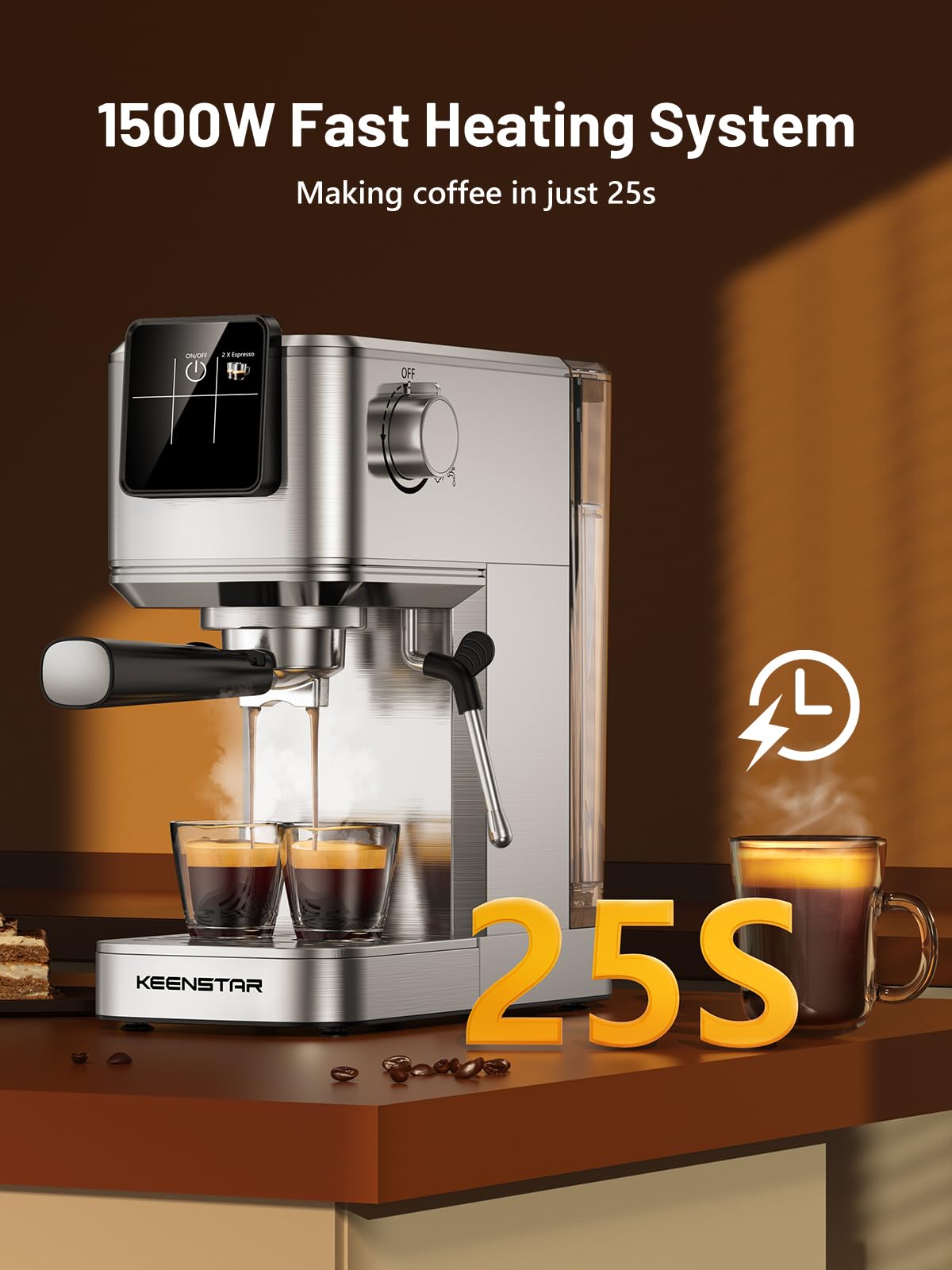 20Bar Professional Espresso Machine - Fast Heating Coffee Maker with Rapid Cold Brew & Milk Frother Steam Wand, 37oz Large Water Tank, Touch Screen Control - Perfect for Latte, Cappuccino, Iced Coffee at Home or Office - Ideal Gift for Coffee Lovers