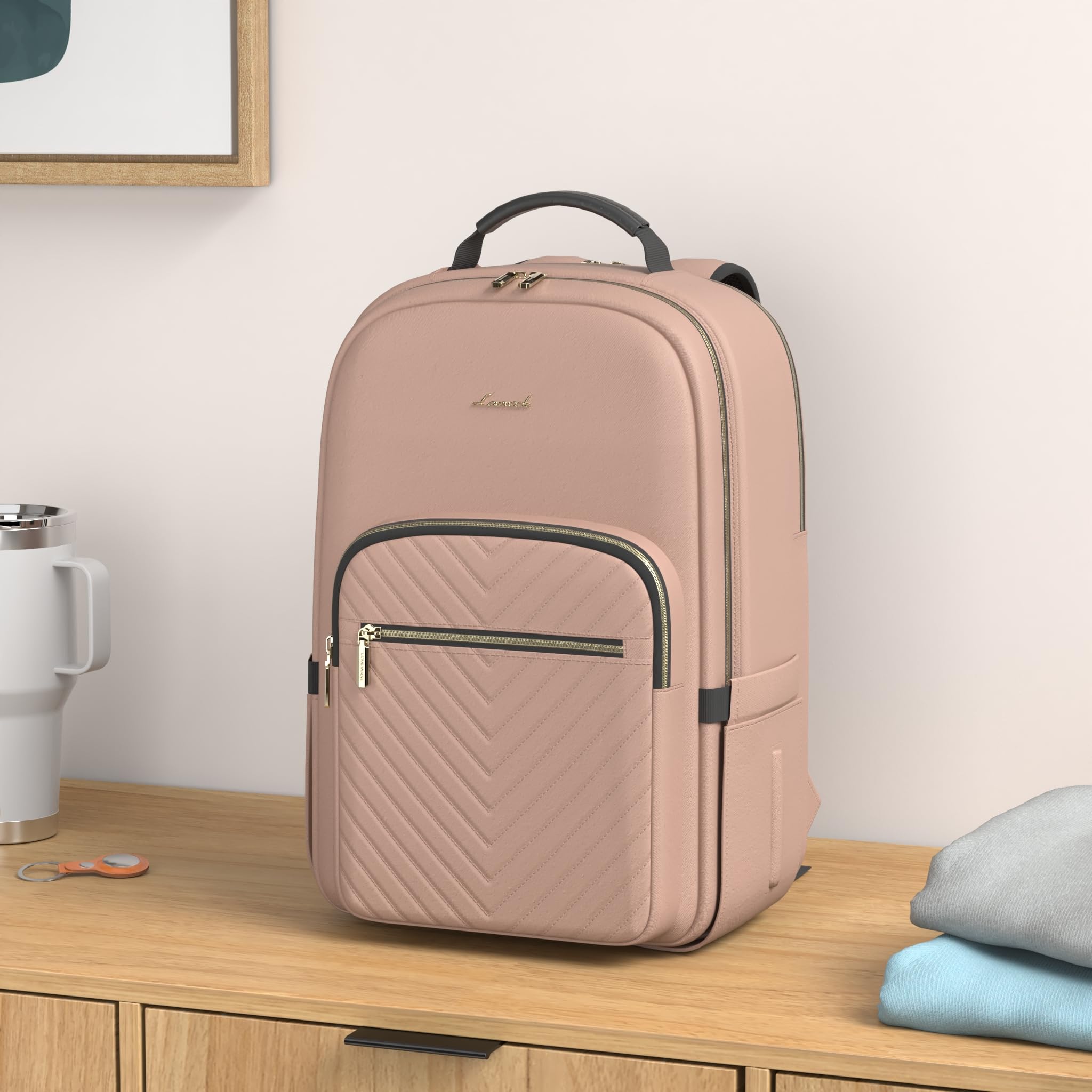 LOVEVOOK Women's 15.6 Inch Laptop Backpack - Stylish Waterproof Travel Purse & Professional Work Bag with USB Port, Ideal for Business, College, Teaching & Daily Commute, Brown