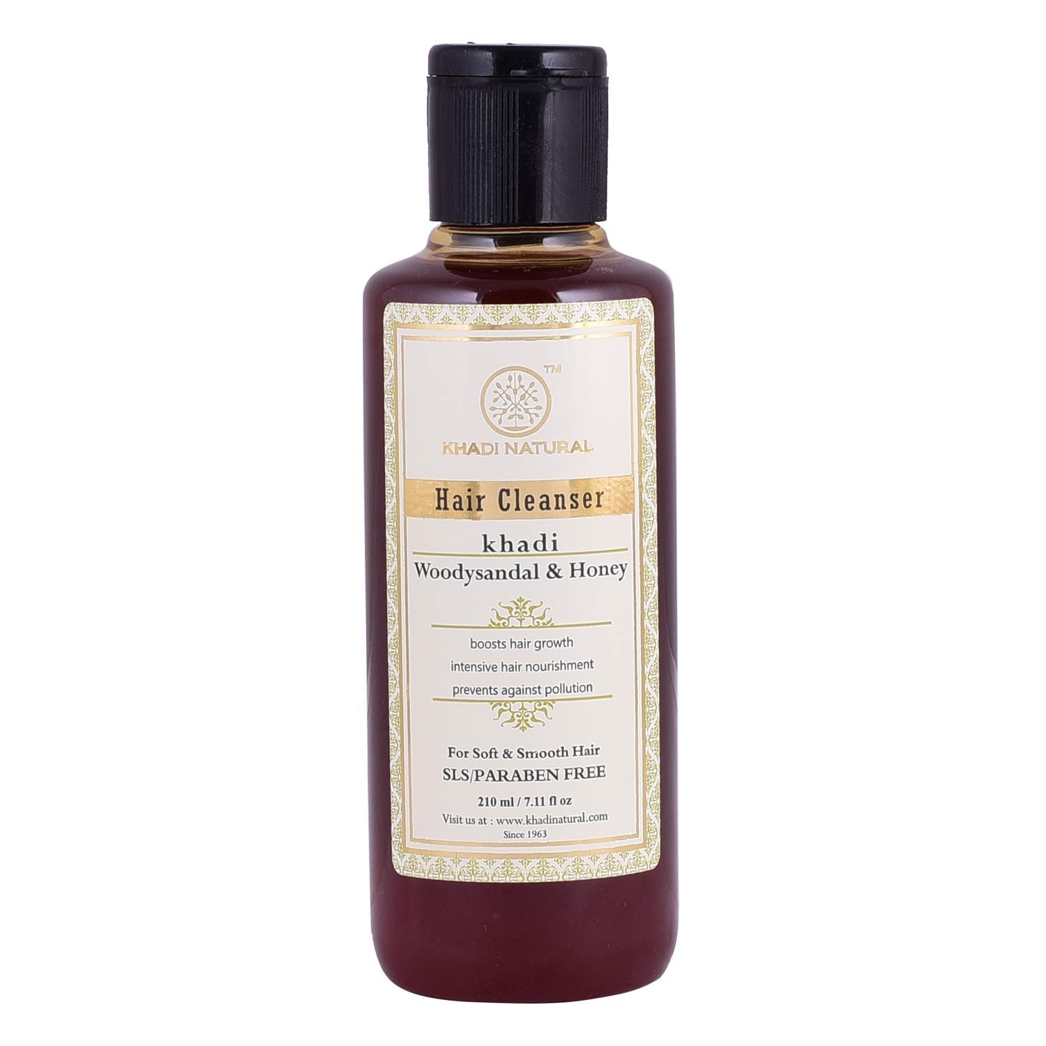 Khadi Natural Woody Sandal & Honey Hair Cleanser - SLS & Paraben Free Shampoo for Dry & Damaged Hair - 100% Herbal & Organic - Pack of 1 - Ideal for Daily Hair Care & Scalp Nourishment