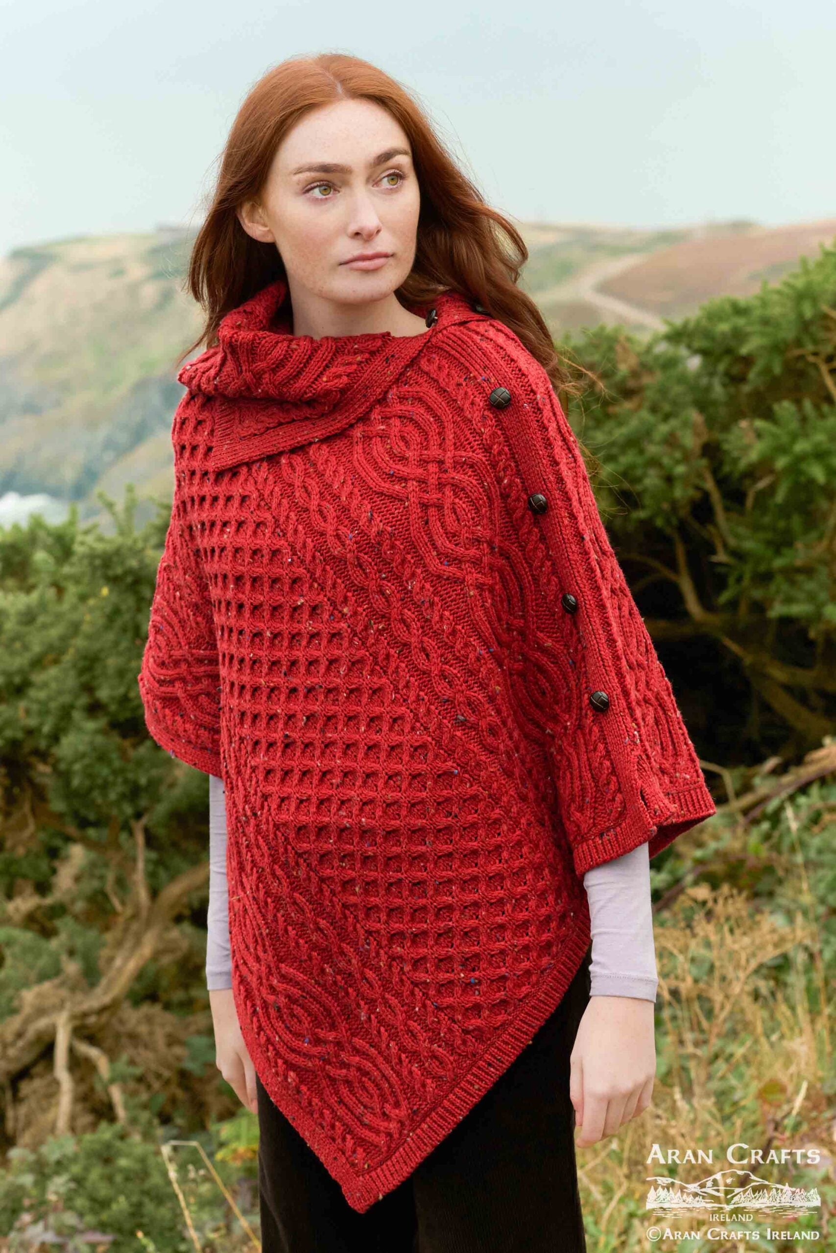 Aran Cowl Neck Poncho Sweater - Soft Chunky Knit Women's Winter Wear (4 Colors) | Cozy Fall & Winter Fashion for Casual Outings, Coffee Dates & Holiday Gatherings