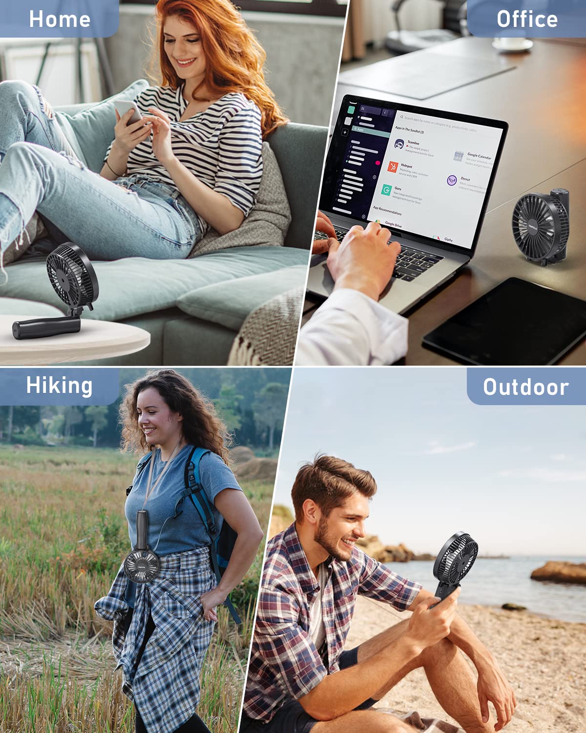 TriPole Rechargeable Handheld Desk Fan - 4800mAh Foldable USB Mini Fan with 3 Speed Settings, 6-21 Hours Runtime, 180° Adjustable - Perfect for Office, Camping, Sports, Travel & Home Use - Black