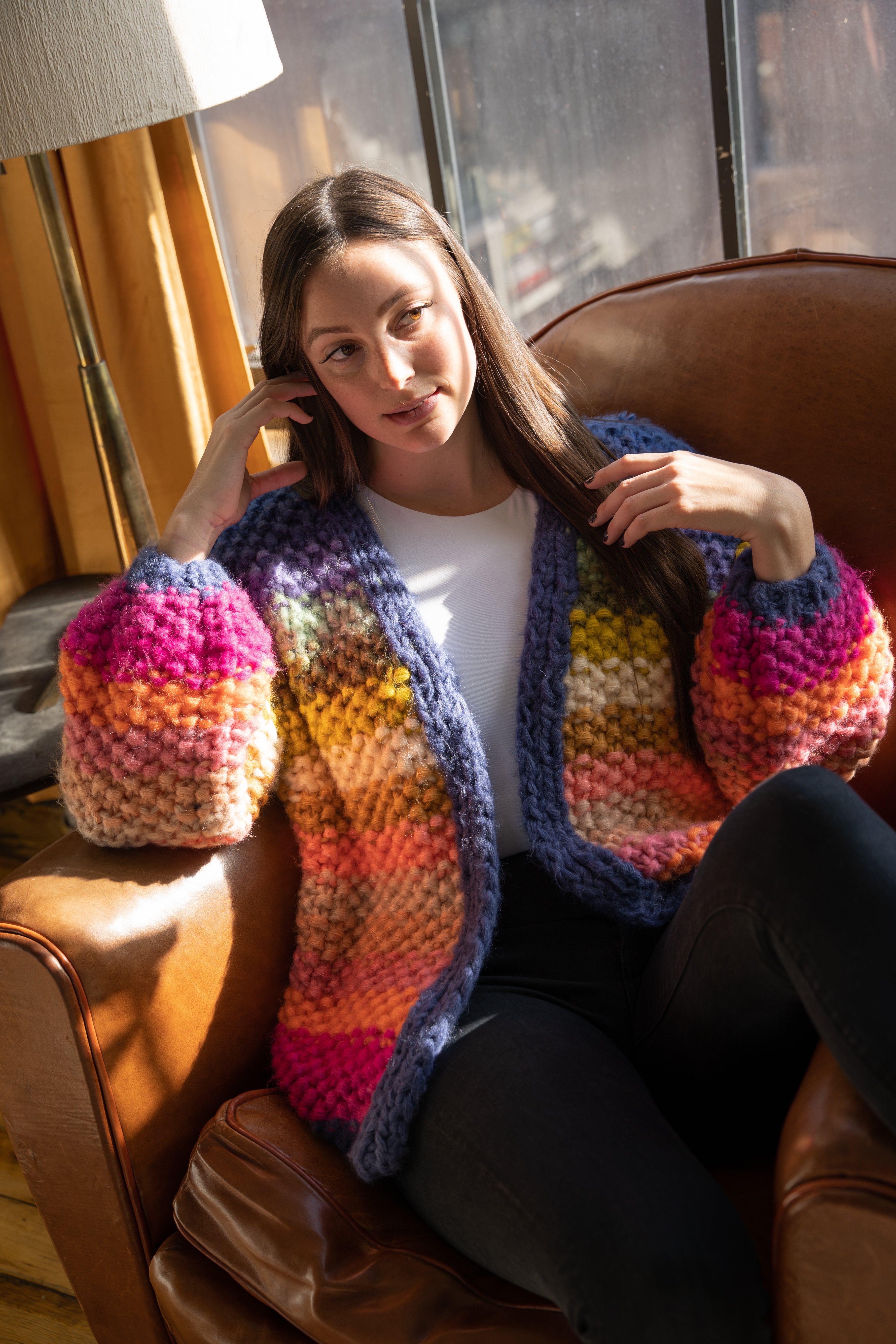 Rainbow Knitted Cardigan for Women - Soft Cozy Oversized Sweater - Perfect for Fall, Winter & Spring - Office, Casual & Home Wear