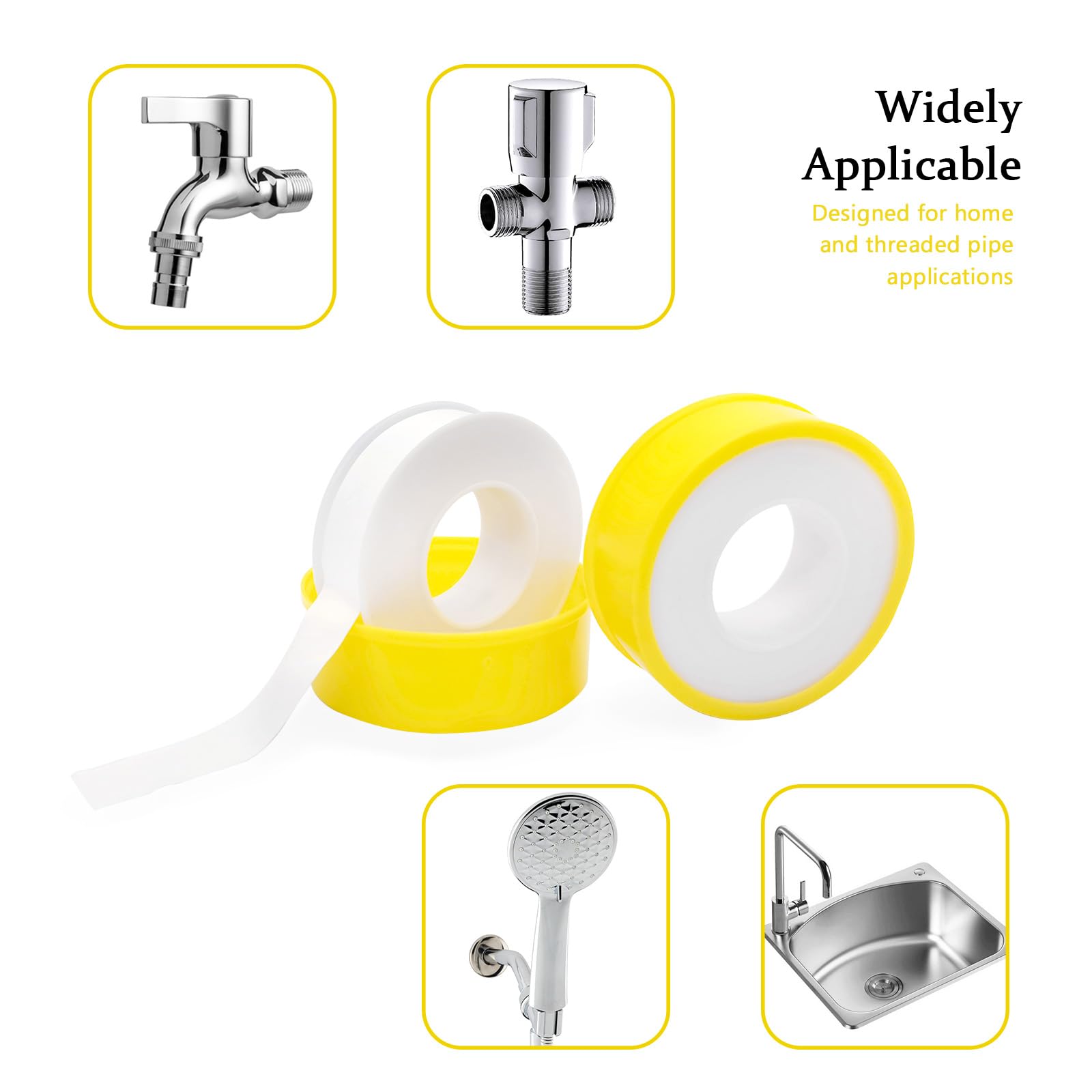 Qancekoo 2 Rolls PTFE Teflon Tape - 12mm x 15m White Plumbers Tape for Water Pipe Sealing, Shower Head & Pipe Thread - Leak Proof, High Temperature Resistant for Plumbing Repairs & DIY Projects