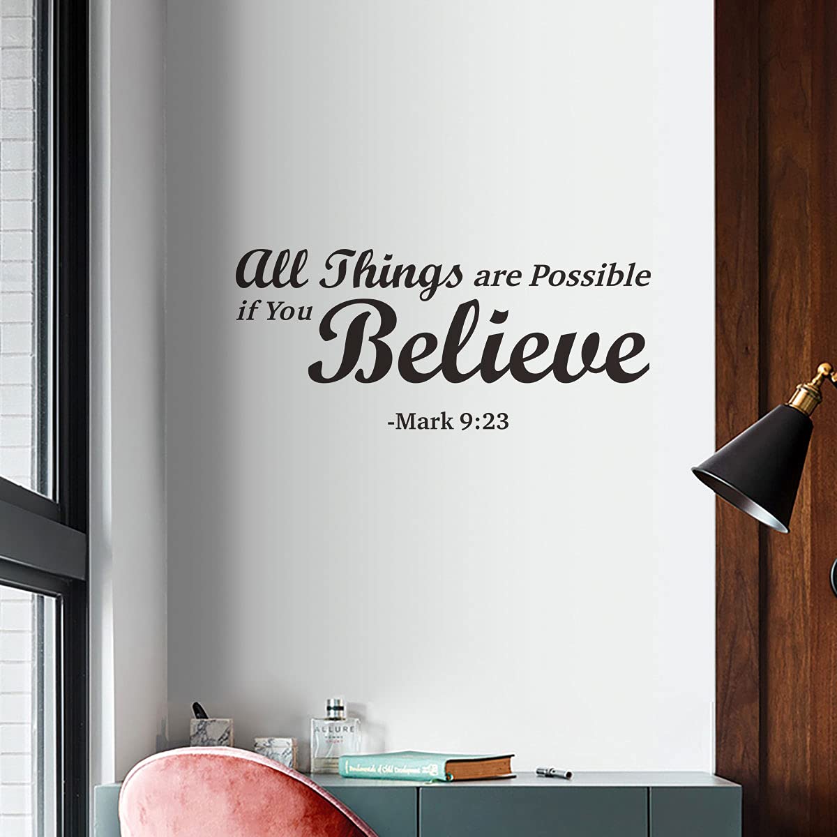 Christian Bible Verse Wall Decals - Mark 9:23 Vinyl Stickers for Prayer Room Decor