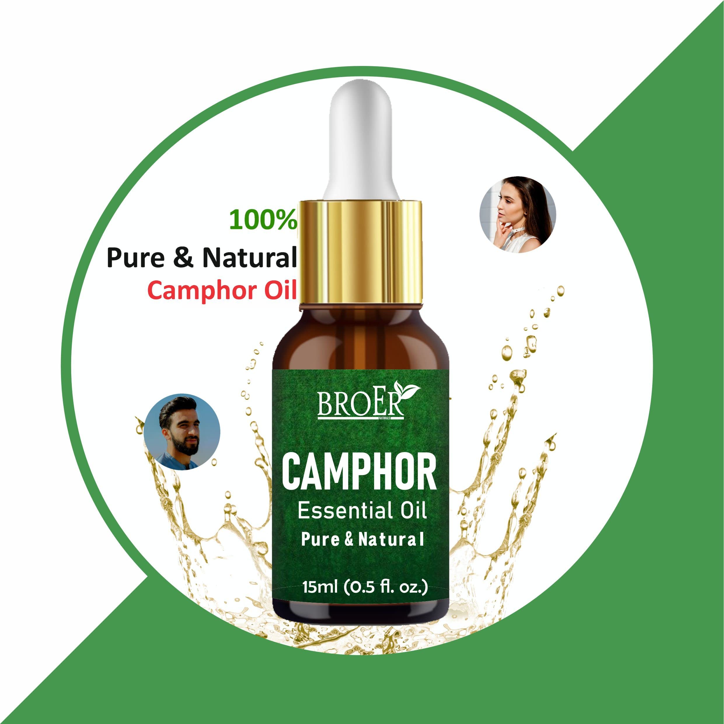 BROER Naturals 100% Pure Camphor Essential Oil - Undiluted Therapeutic Grade for Skin Care, Hair Growth & Aromatherapy | Vegan, Cruelty-Free | 15ml | Perfect for Massage, Diffuser & DIY Beauty Products