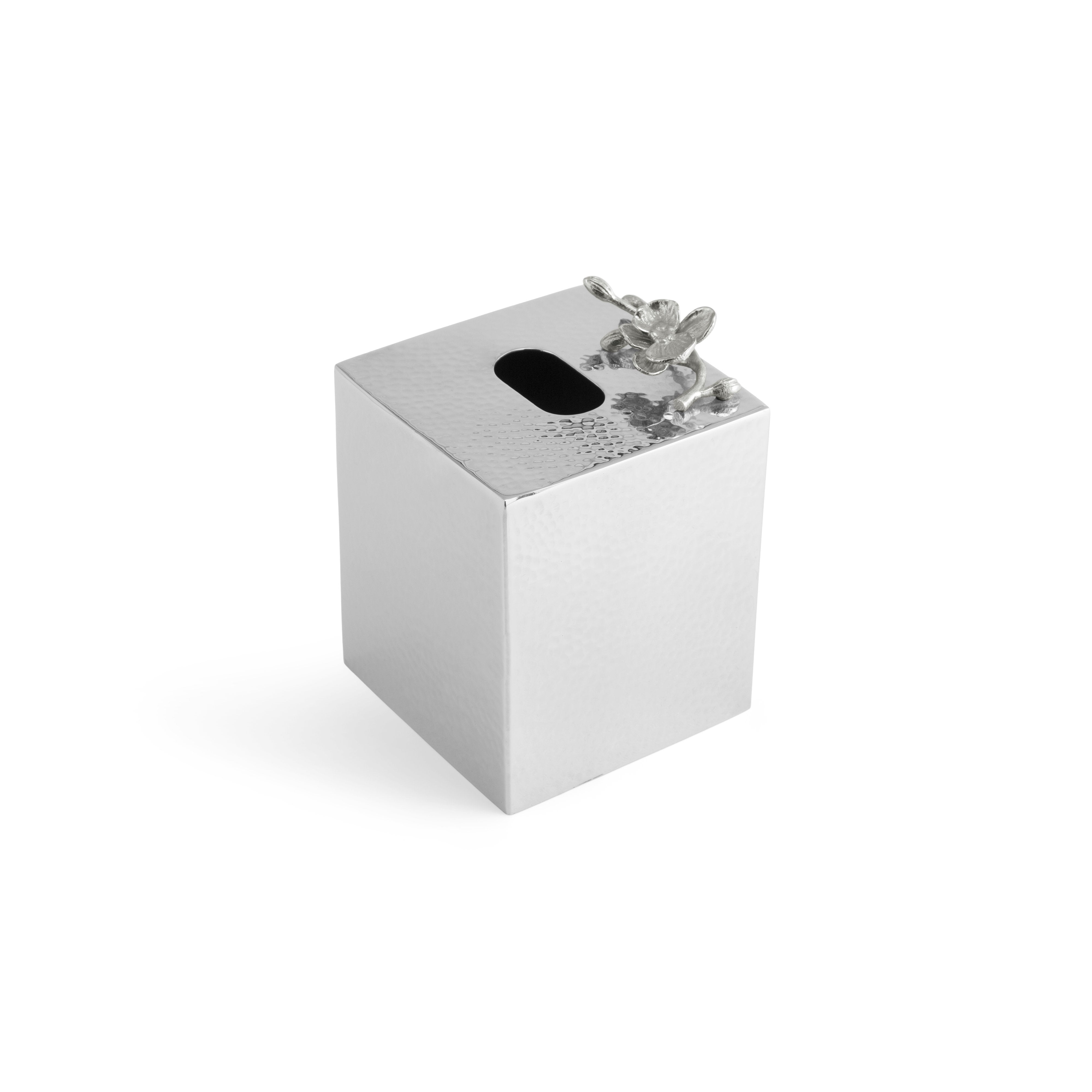 Elegant White Orchid Tissue Box Cover - Home & Office Decor for Living Room, Bedroom, or Bathroom