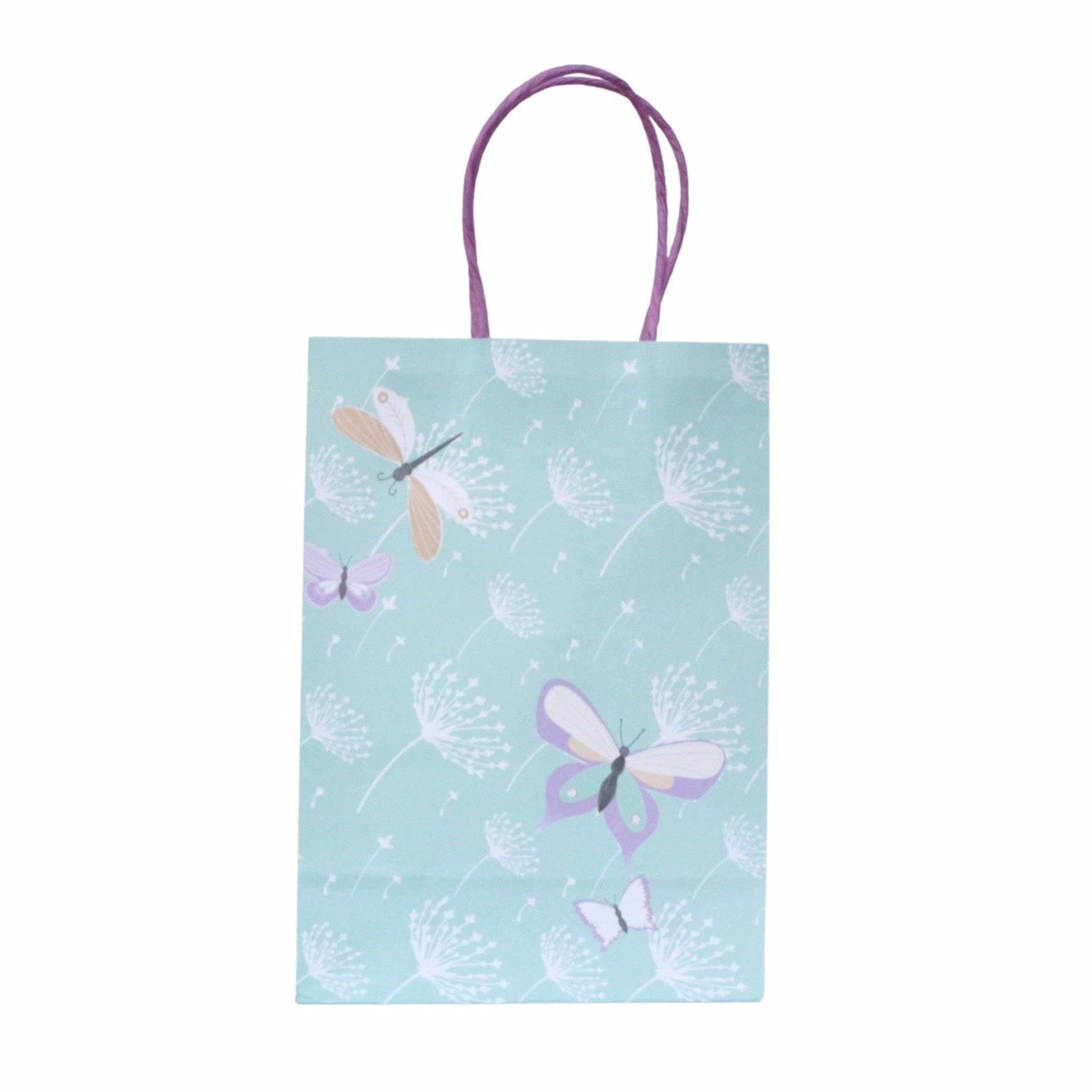 Purple Mint Fairy Dragonfly Butterfly Party Favor Bags (Set of 8) - Elegant Garden Themed Treat Bags for Birthday Parties, Baby Showers & Fairy Themed Events
