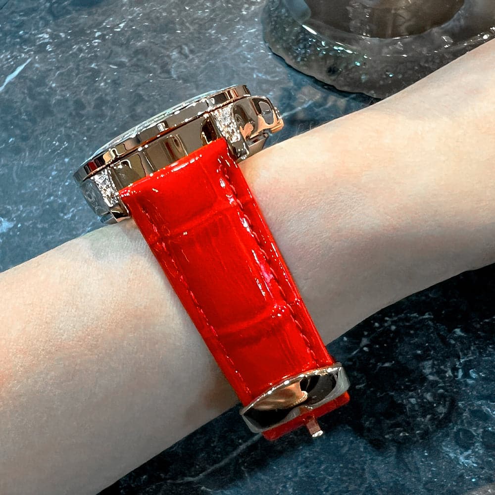 Aries Gold Red Genuine Leather Strap Women's Watch L 5045 RGW R - Elegant Timepiece for Business, Party & Everyday Wear