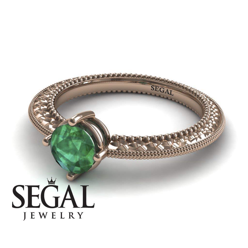 14K Red Gold Vintage Victorian Edwardian Engagement Ring with Green Emerald - Alexandra | Elegant Wedding, Anniversary & Proposal Jewelry Gift
