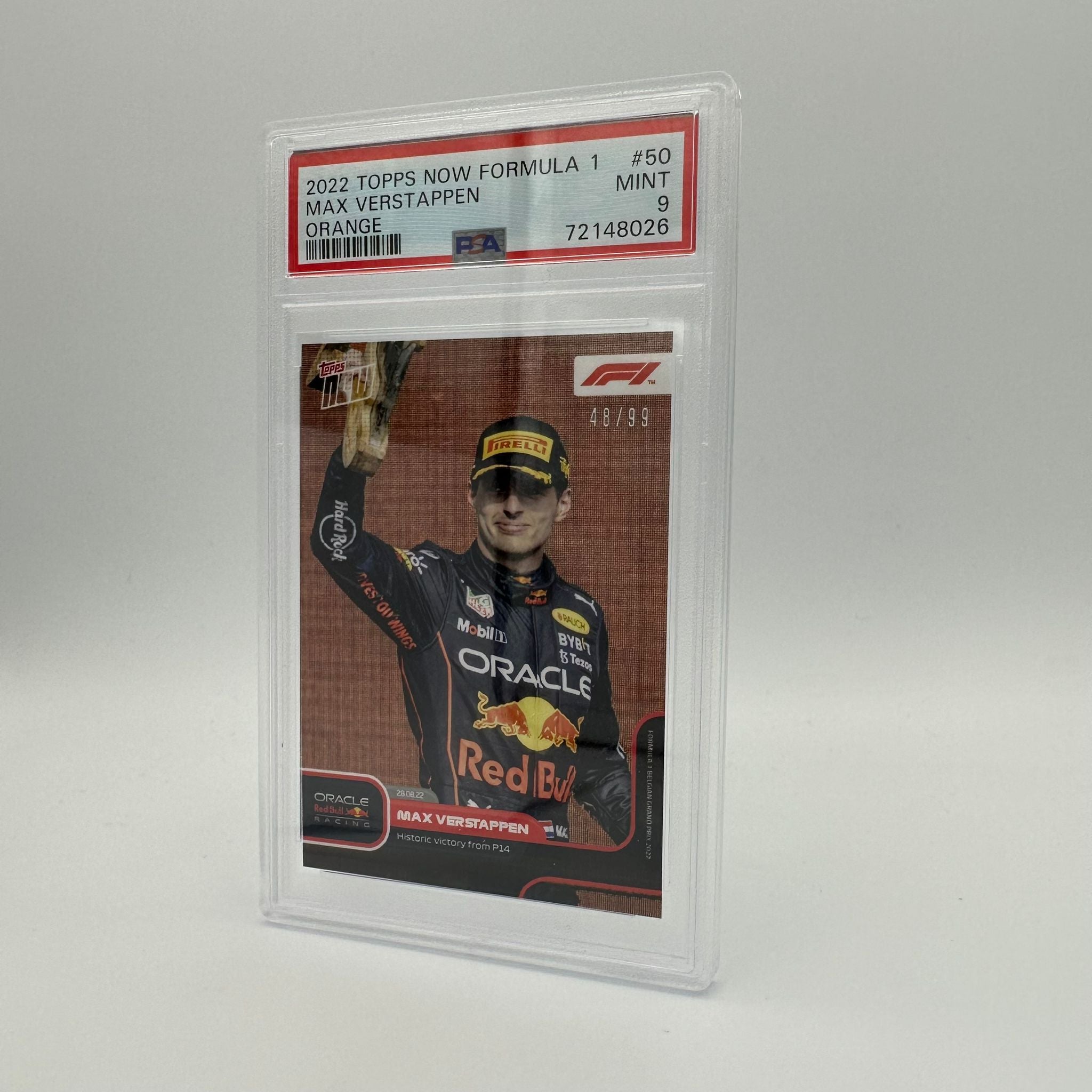PSA 9 Graded 48/99 Max Verstappen Historic Victory from P14 #50 - Perfect for F1 Collectors, Racing Memorabilia Displays & Sports Card Investments