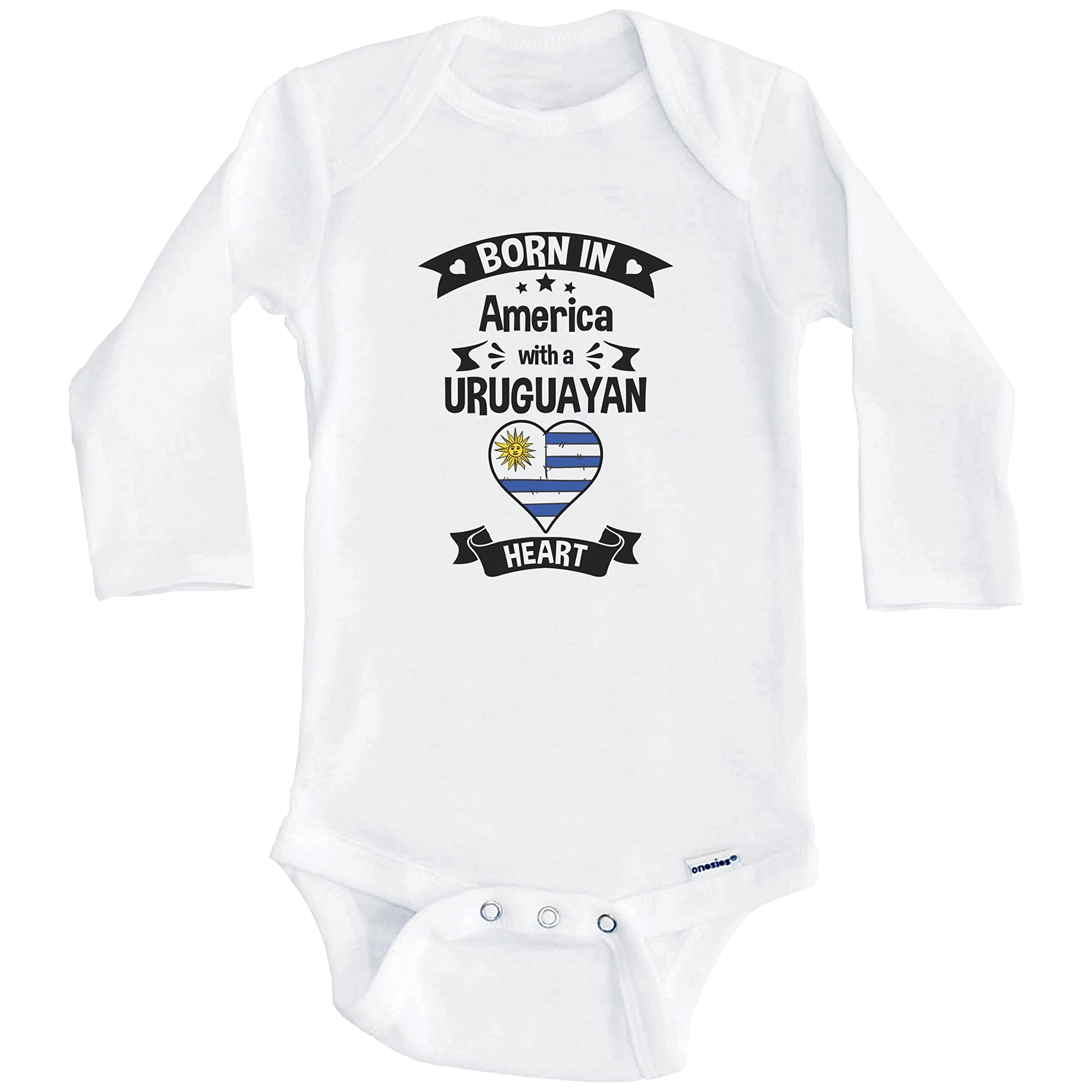 Born in America with A Uruguayan Heart One Piece Baby Bodysuit - Soft Long Sleeve Infant Romper for Newborns & Toddlers - Perfect for Family Photos, Holidays & Everyday Comfort