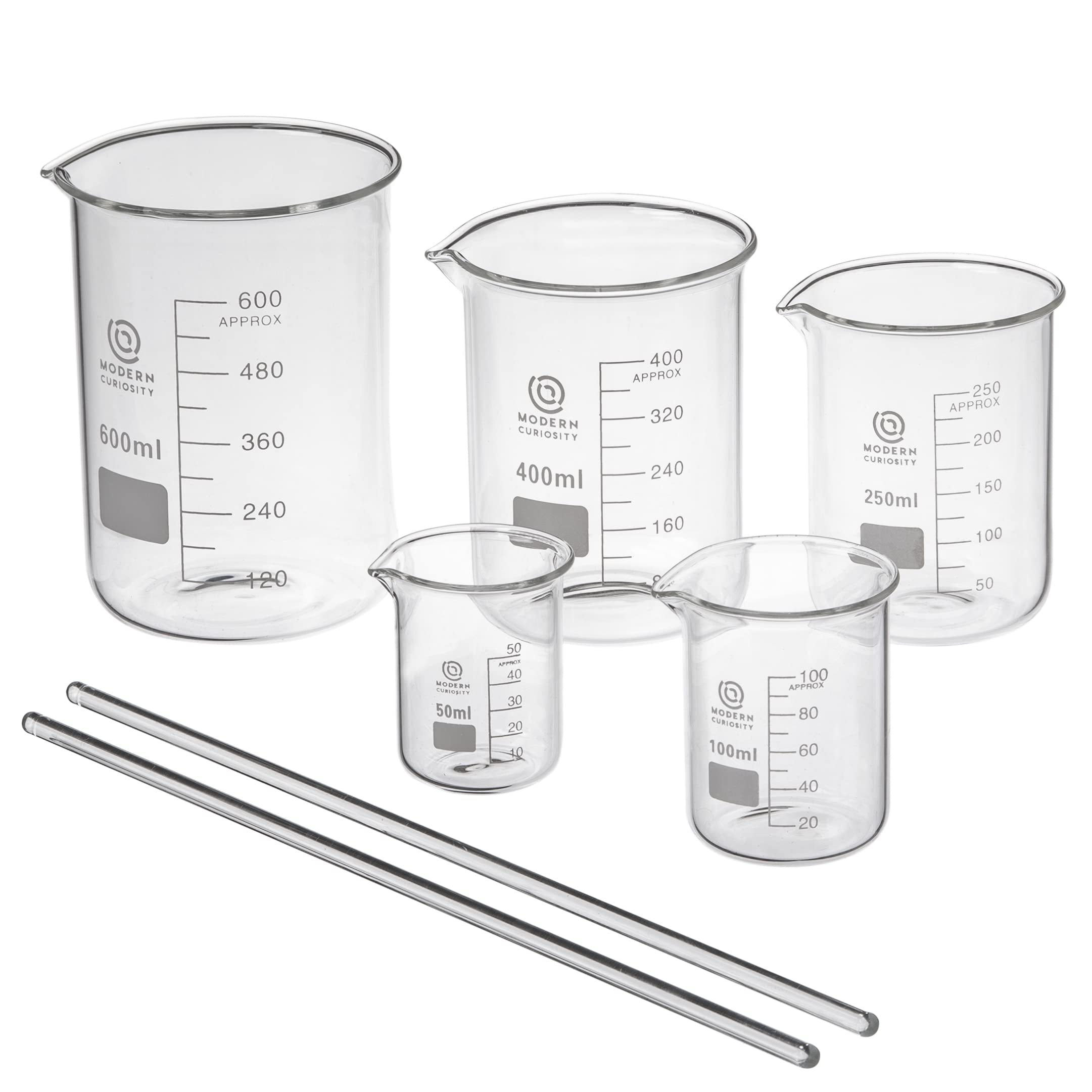 High-Quality Borosilicate Glass Beakers Set (50-600mL, 5-Pack) - Durable Science & Chemistry Lab Equipment for Education, Research, and Industrial Use in Academic Labs and Classrooms