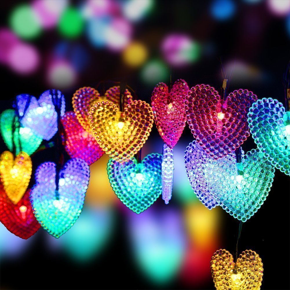 Solar Heart Lights Outdoor - 30 LED 19.7ft Waterproof String Lights with 8 Lighting Modes for Christmas Tree, Wedding, Party, Garden Decoration (Multicolor) - Perfect for Romantic Backyard, Patio & Holiday Decor