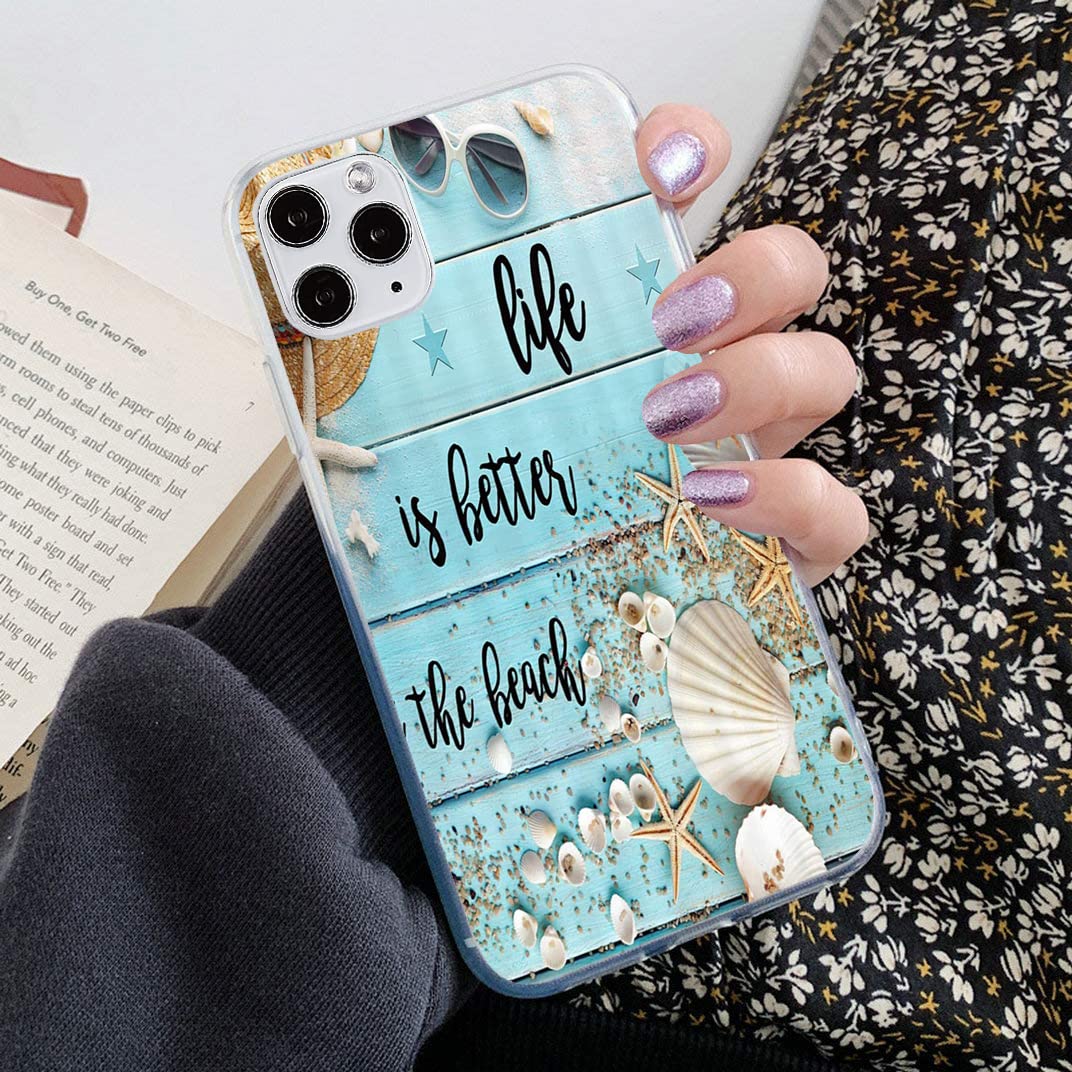 Shockproof Slim Soft TPU iPhone 13 Case - Beach Gravel Shell Starfish Teal Rustic Clear Protective Cover | Perfect for Outdoor Adventures, Beach Trips & Daily Use