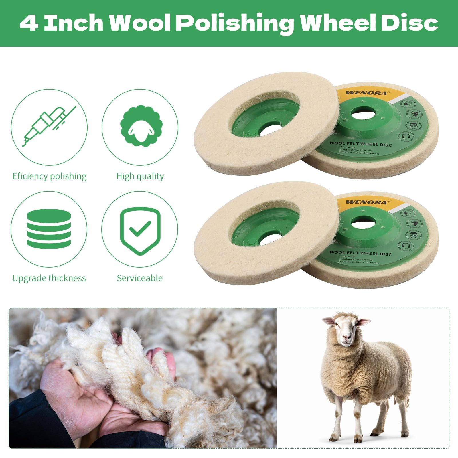4 Inch Wool Felt Polishing Wheel Disc for 4-1/2 Angle Grinder - Metal, Furniture & Marble Buffing Pad - Professional Polishing Wheel for DIY, Jewelry Making & Automotive Detailing