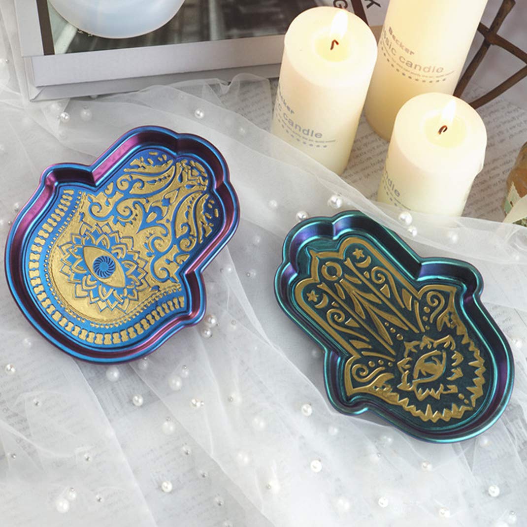 iSuperb 2 Pack Hamsa Hand Silicone Molds for Resin Casting, Epoxy Crafts - DIY Fatima Hand Storage Tray Molds for Home Decor, Jewelry Making & Spiritual Gifts (2 Hamsa Hand Molds) - Perfect for Candle Holders, Wall Art & Boho Decorations