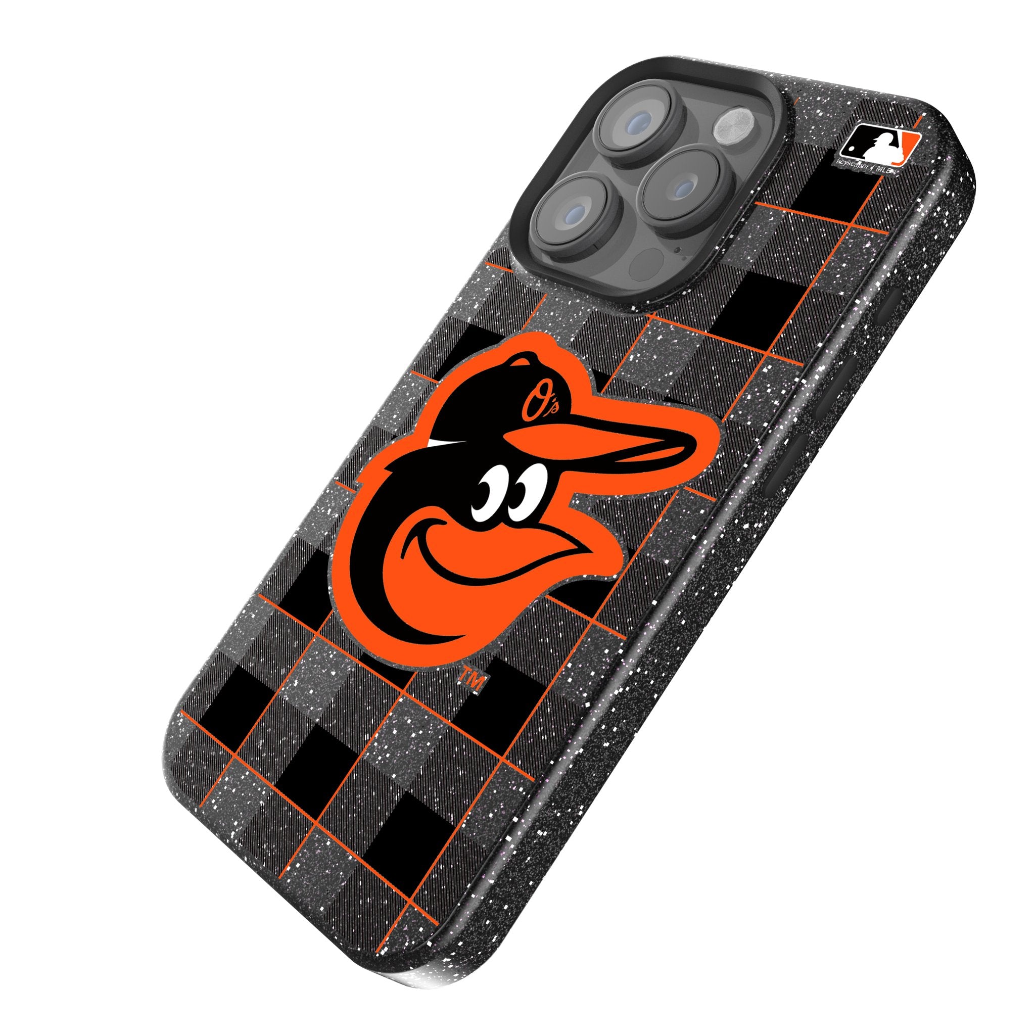 Baltimore Orioles Plaid Bling Rhinestone Phone Case for iPhone & Samsung - Stylish Protective Cover for Baseball Fans & Game Day Outfits