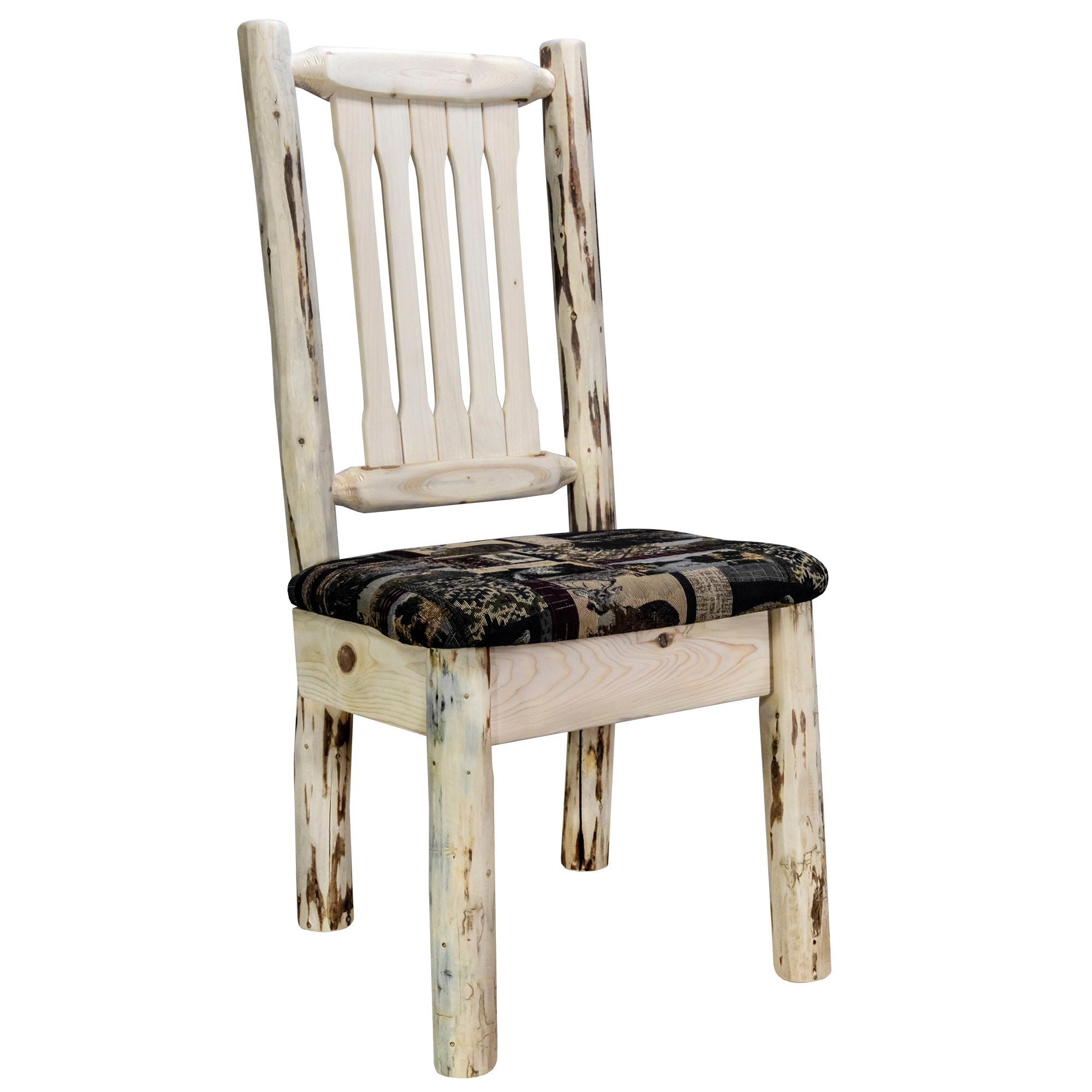 Montana Side Chair with Upholstered Seat - Woodland Pattern Design for Living Room, Dining Room, or Office Comfortable Seating