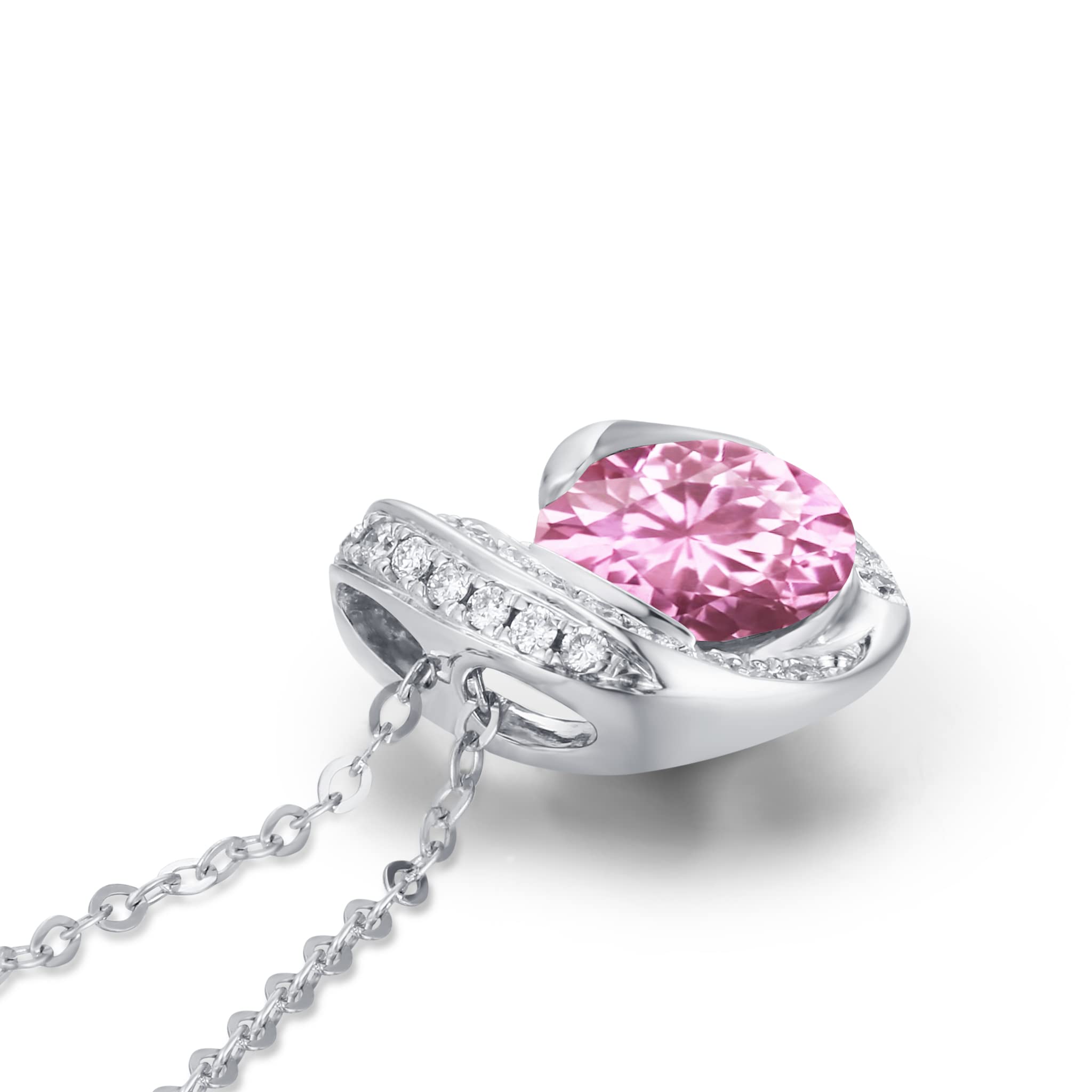 Pink Sapphire Diamond Pendant Necklace - Dainty Layering Minimalist Gold Chain - September Birthstone Jewelry for Women - Perfect for Everyday Wear, Gifts & Special Occasions