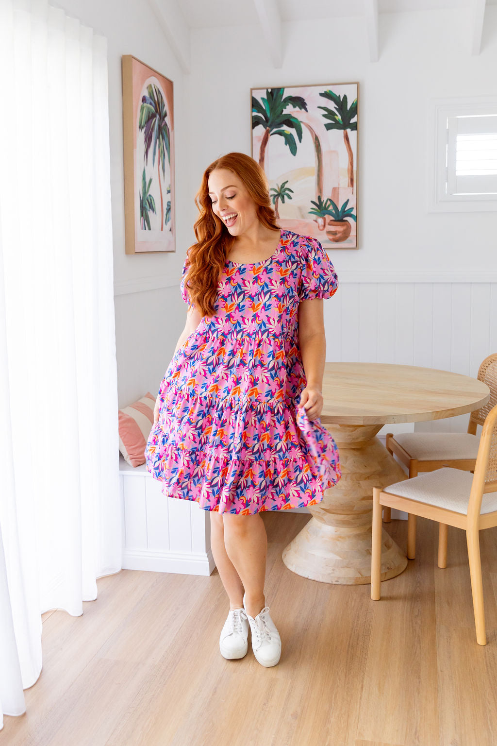 Greta Party Dress in Pink Garden - Elegant Floral Women's Dress for Weddings, Parties & Special Occasions
