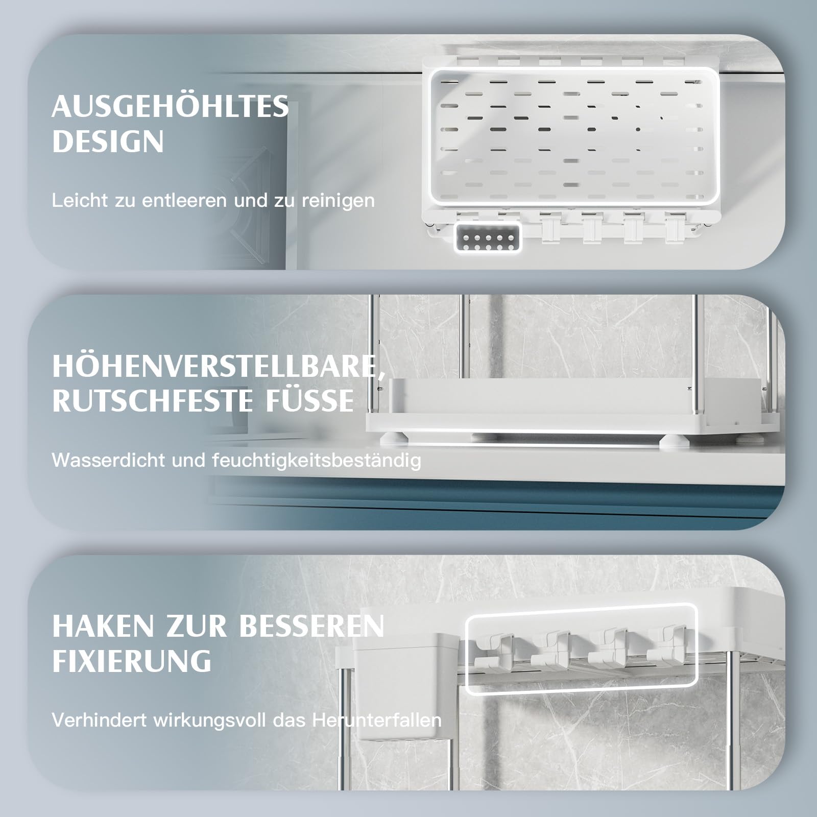 2 Pack Under Sink Organizers & Storage - Adjustable 2-Tier Sliding Cabinet Organizer for Kitchen, Bathroom, Laundry - White | Space-Saving Solution for Cleaning Supplies, Toiletries & Household Items