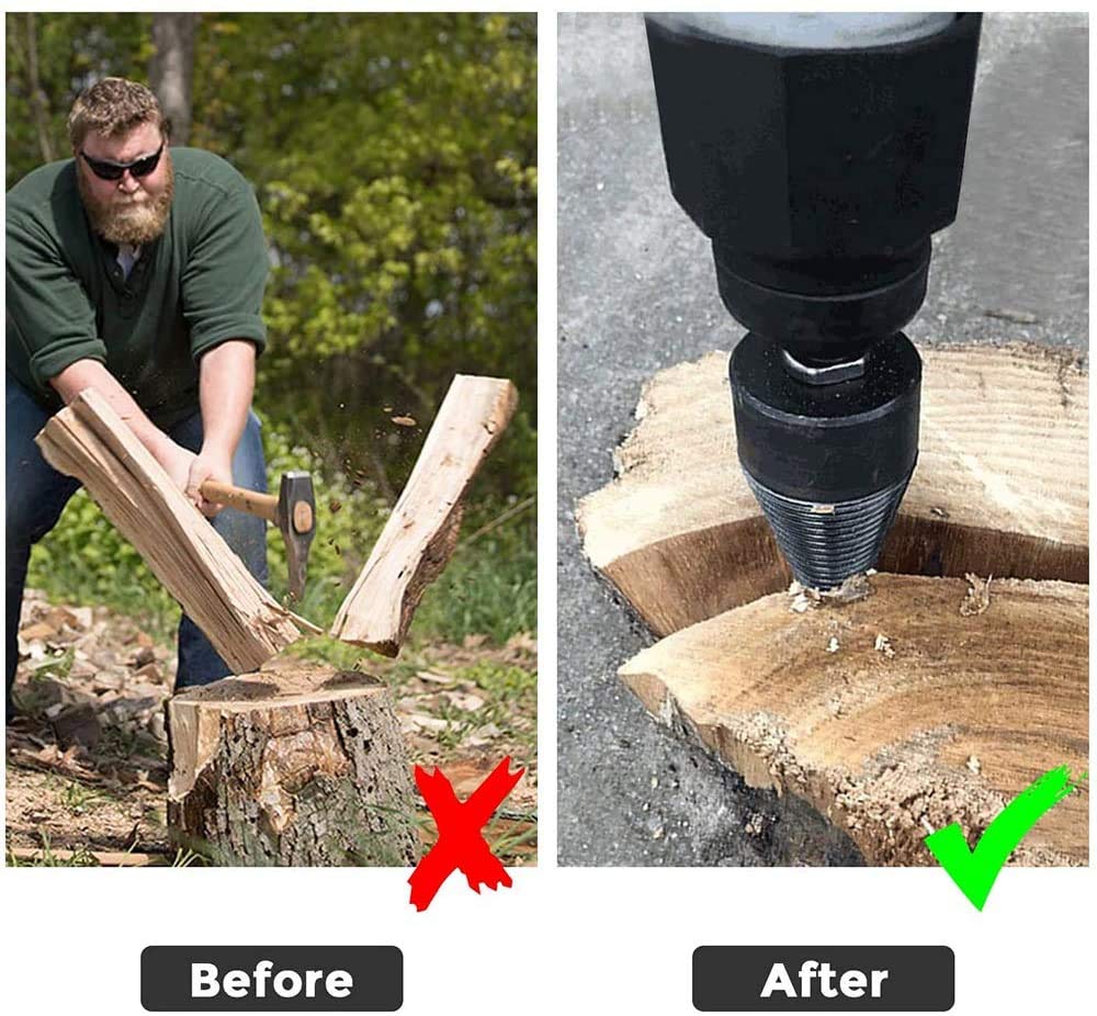 YateSafari 3-Piece Firewood Log Splitter Drill Bit Set - Heavy Duty Hex/Square/Round (32mm/1.26inch) for Electric Drills - Perfect for Camping, Fireplace & Outdoor Wood Splitting