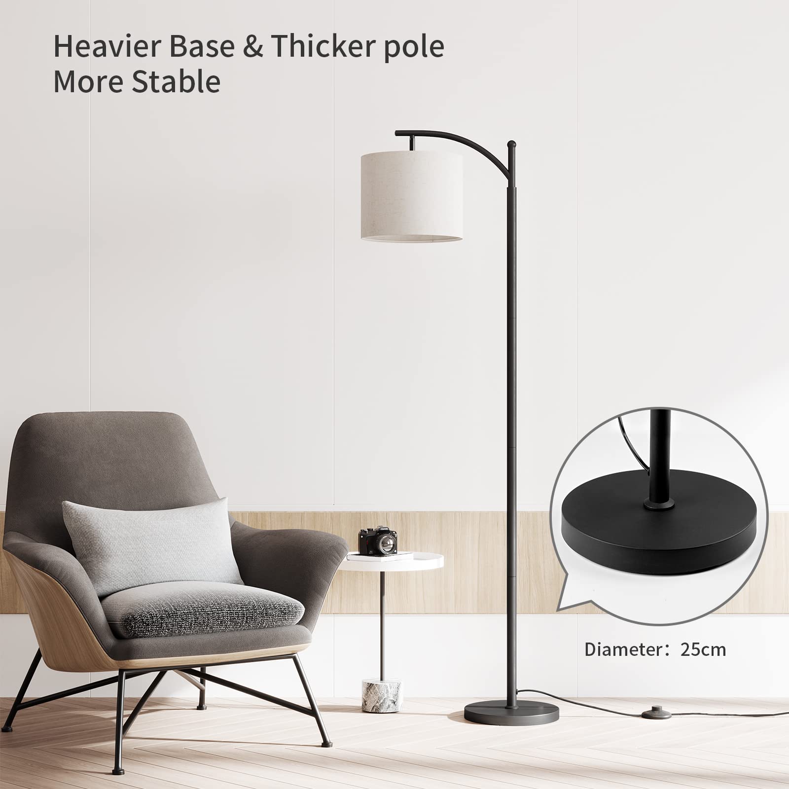 SUNMORY Modern Arc Floor Lamp with Remote Control - Dimmable LED Standing Light with Adjustable Hanging Lampshade for Living Room, Bedroom, Office - Black | Perfect for Reading Nook, Home Theater Lighting & Cozy Ambience