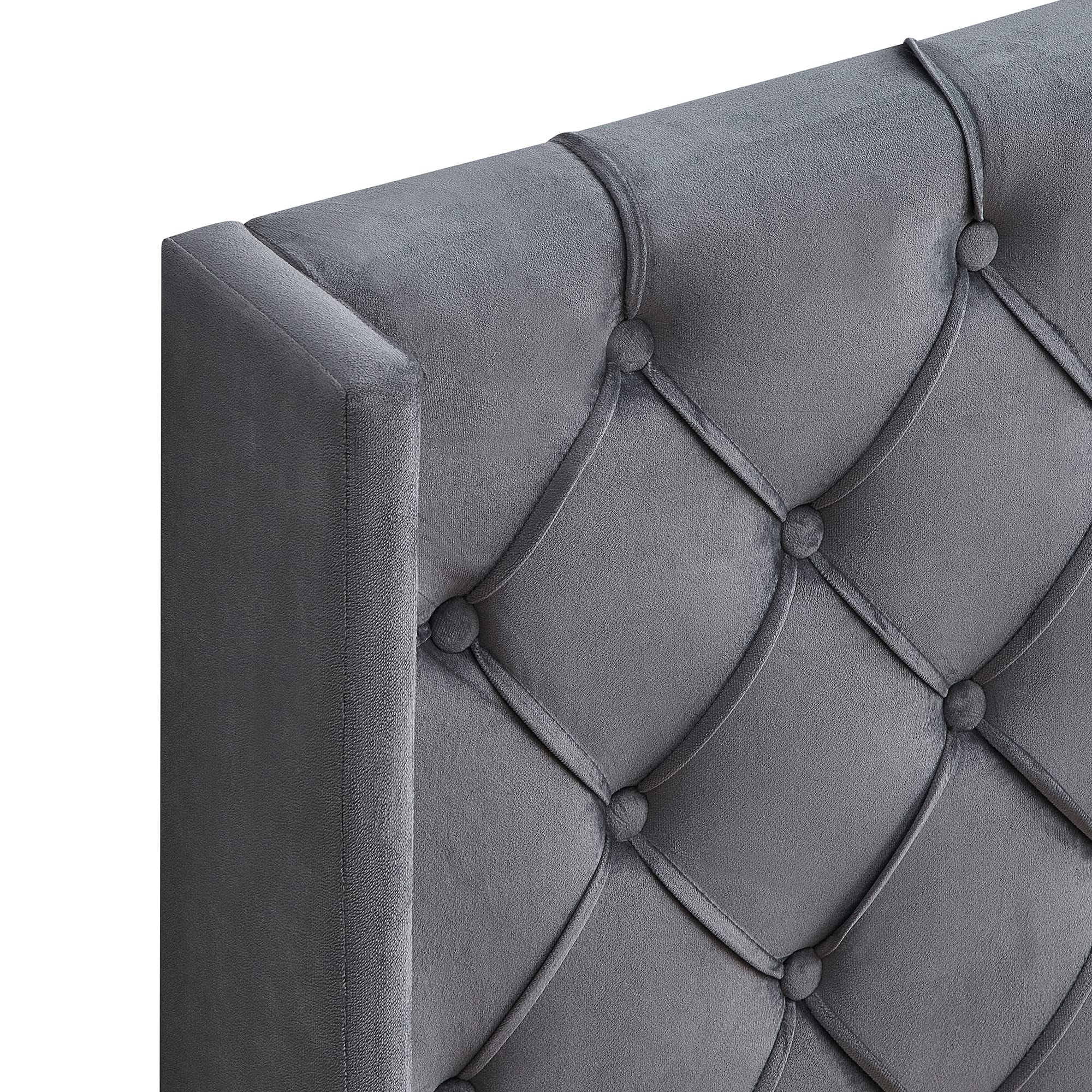 KLMM Queen Size Upholstered Bed Frame with Wooden Slat Support - Classic Diamond Stitched Button Tufted Headboard, Charcoal Gray Velvet Upholstery, Linen Fabric Platform Bed - Perfect for Master Bedroom, Guest Room & Modern Home Decor